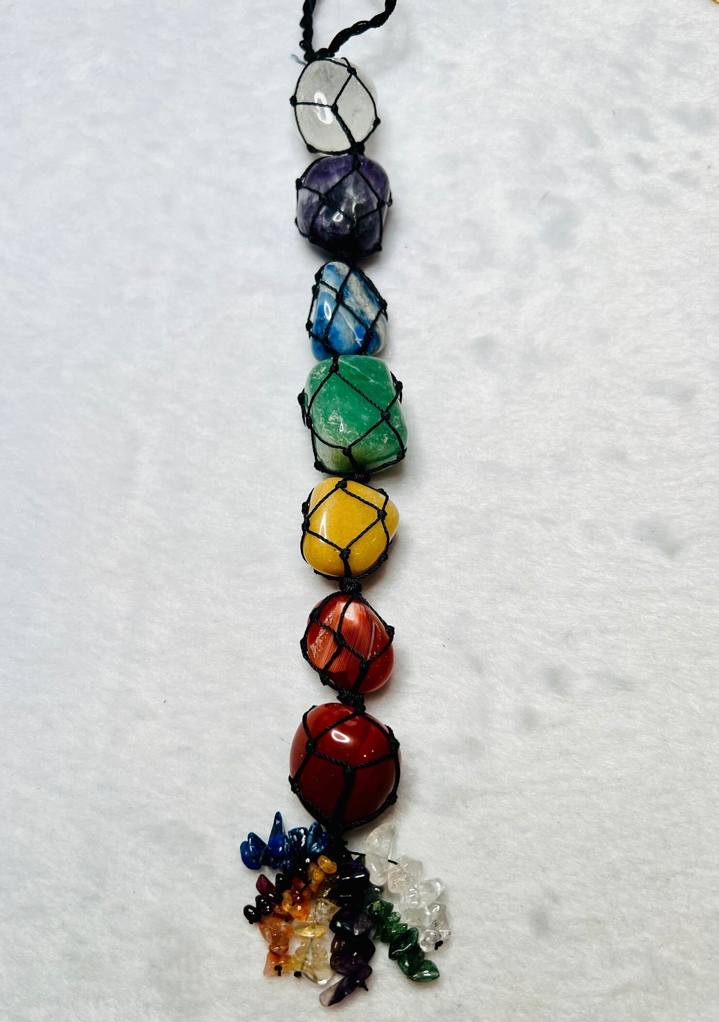 7 Chakra Gemstones Reiki Healing Crystals Hanging Ornament for Good Luck, Yoga, Meditation, Protection - Tumbled Stones - Jade Bear Gems