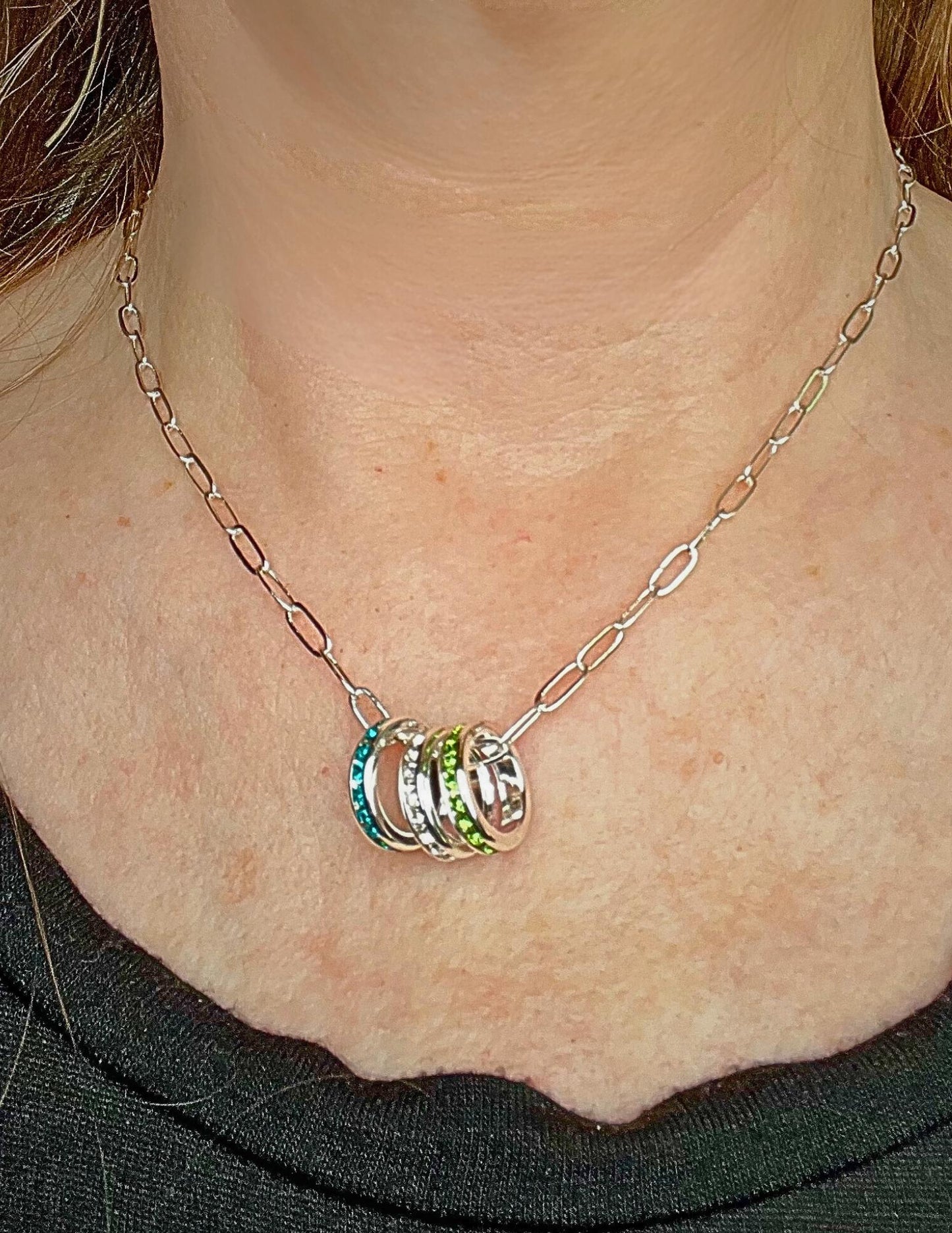 Birthstone Necklace, Personalized Eternity Charms Necklace, Gemstone Birth Month Necklace - Jade Bear Gems