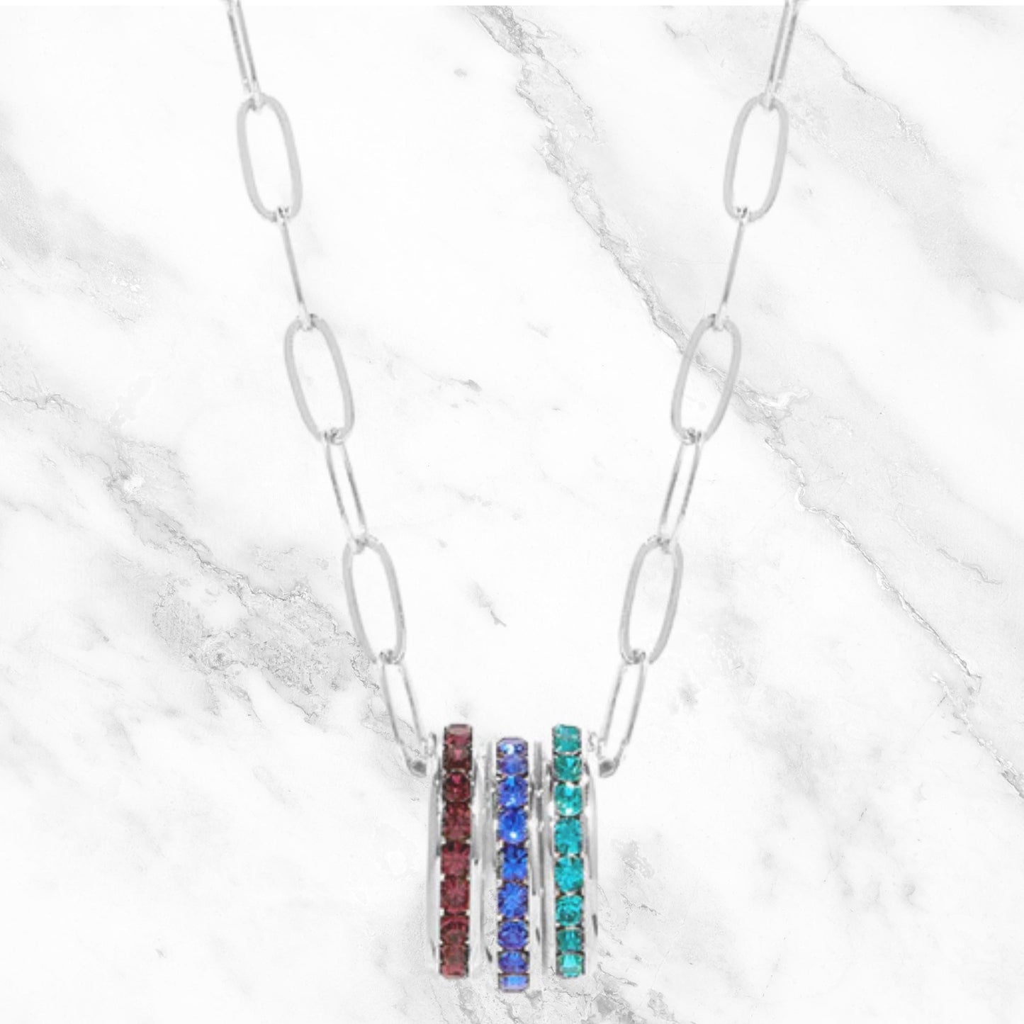 Birthstone Necklace, Personalized Eternity Charms Necklace, Gemstone Birth Month Necklace - Jade Bear Gems