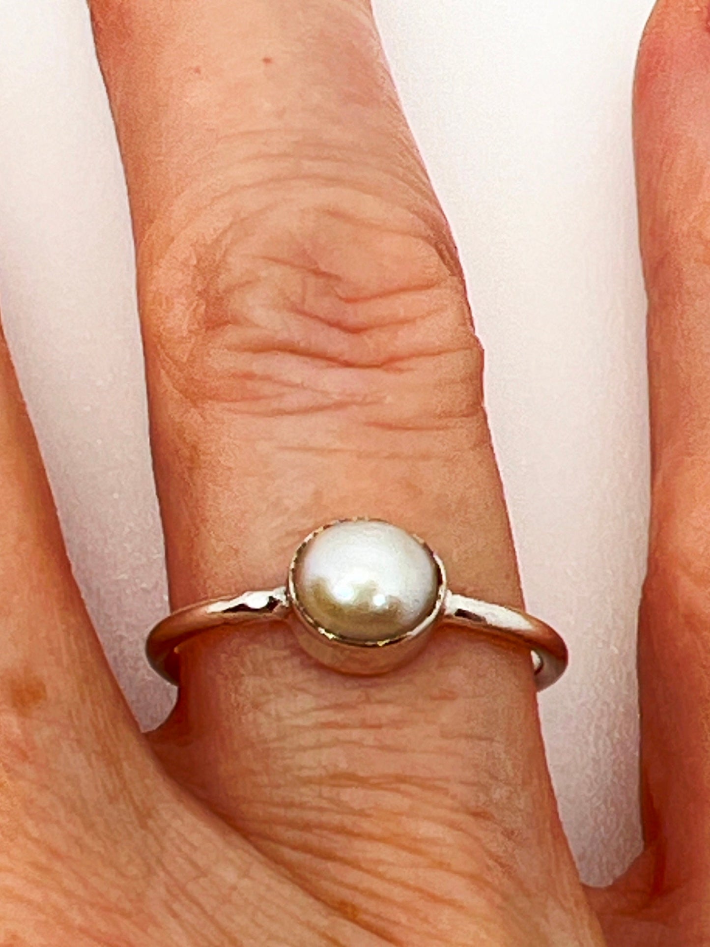 Classic Pearl Ring, Sterling Silver 925 Ring, Handcrafted Elegance, Minimalist Jewelry - Jade Bear Gems