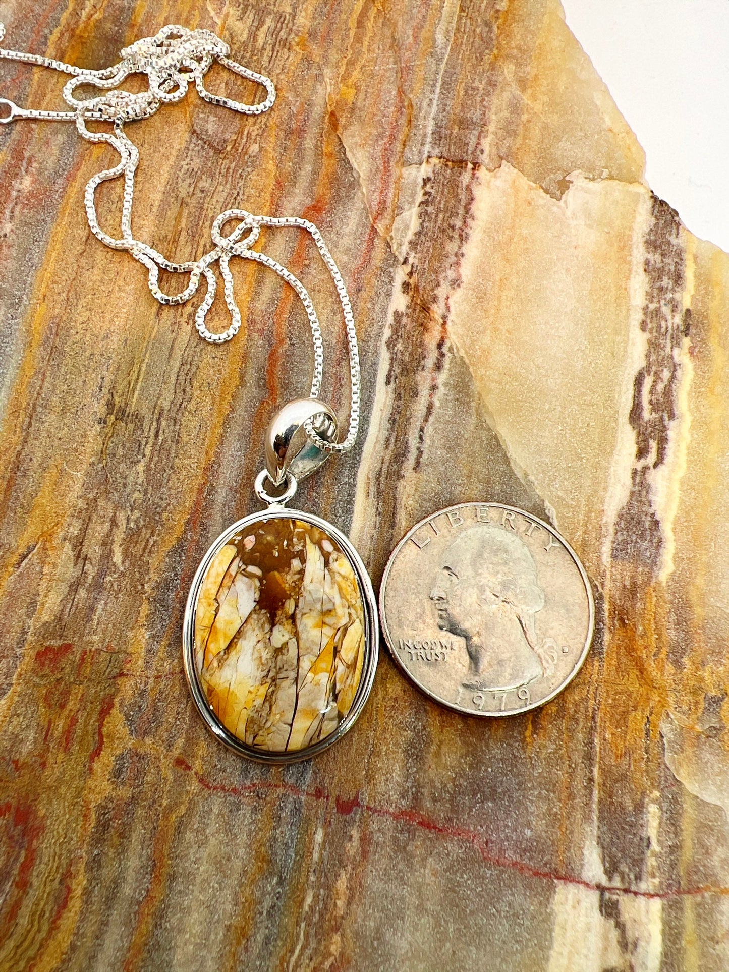 Crazy Lace Agate Stone Pendant Necklace | Sterling Silver .925 | 22-Inch Box Chain - Jade Bear Gems
