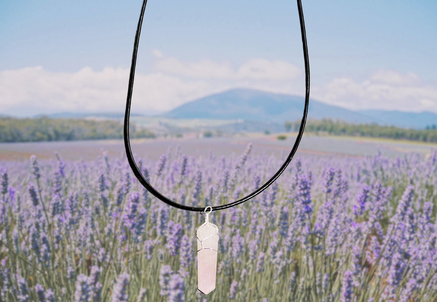 Crystal Necklace Silver Wire Wrap Rose Quartz Necklace, Crystal Point Jewelry Pendant, - Jade Bear Gems