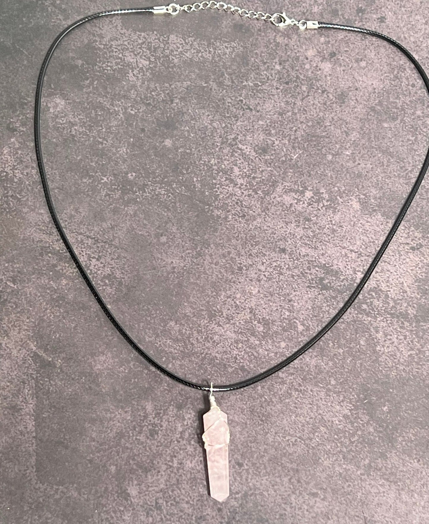 Crystal Necklace Silver Wire Wrap Rose Quartz Necklace, Crystal Point Jewelry Pendant, - Jade Bear Gems