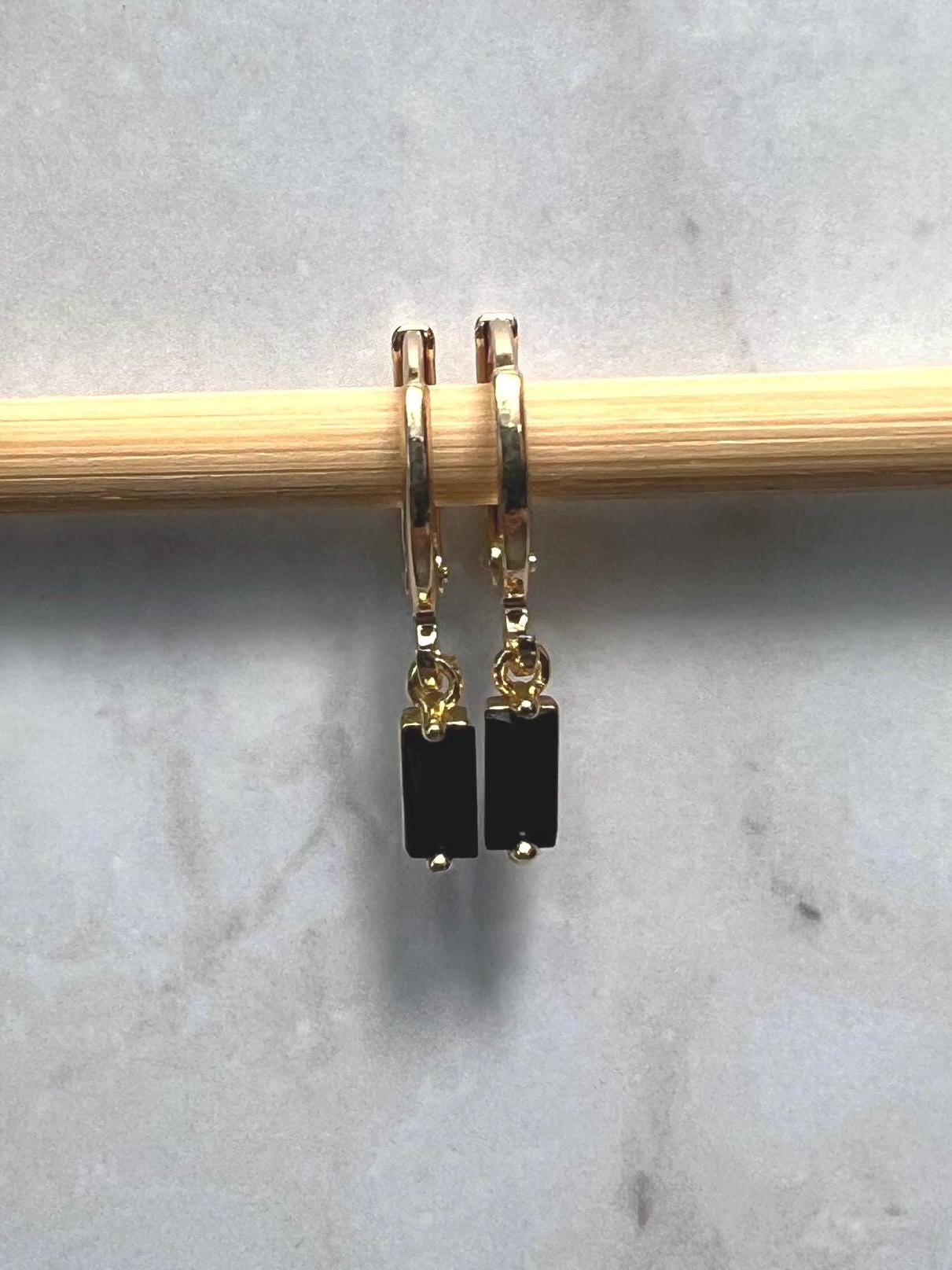 Dainty Huggie Earrings, Gold Gemstone Hoops, Minimalist Birthstone Jewelry, Gold Leverback - Jade Bear Gems