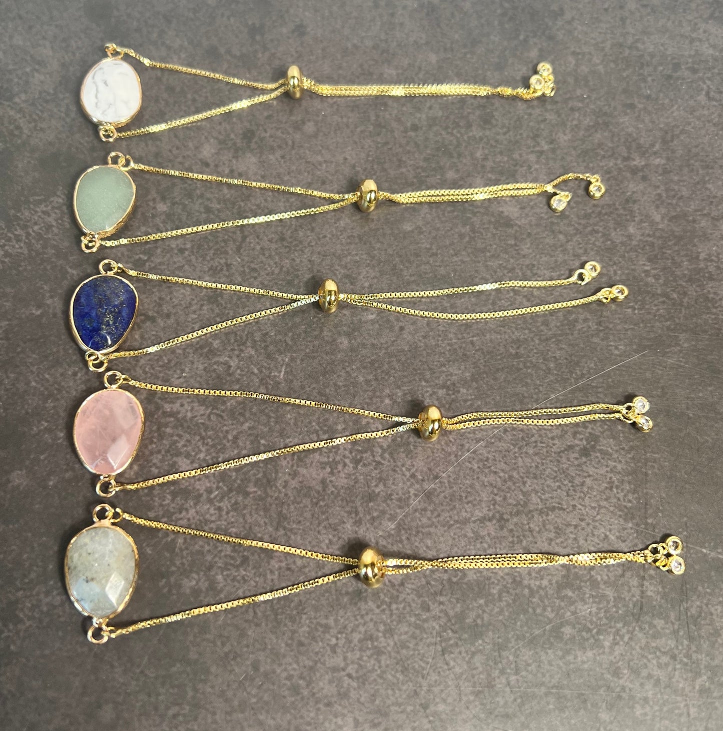 Gold Gemstone Bracelet, Adjustable Natural Gemstone Bracelet, Slider Bracelet, Layering Bracelet
