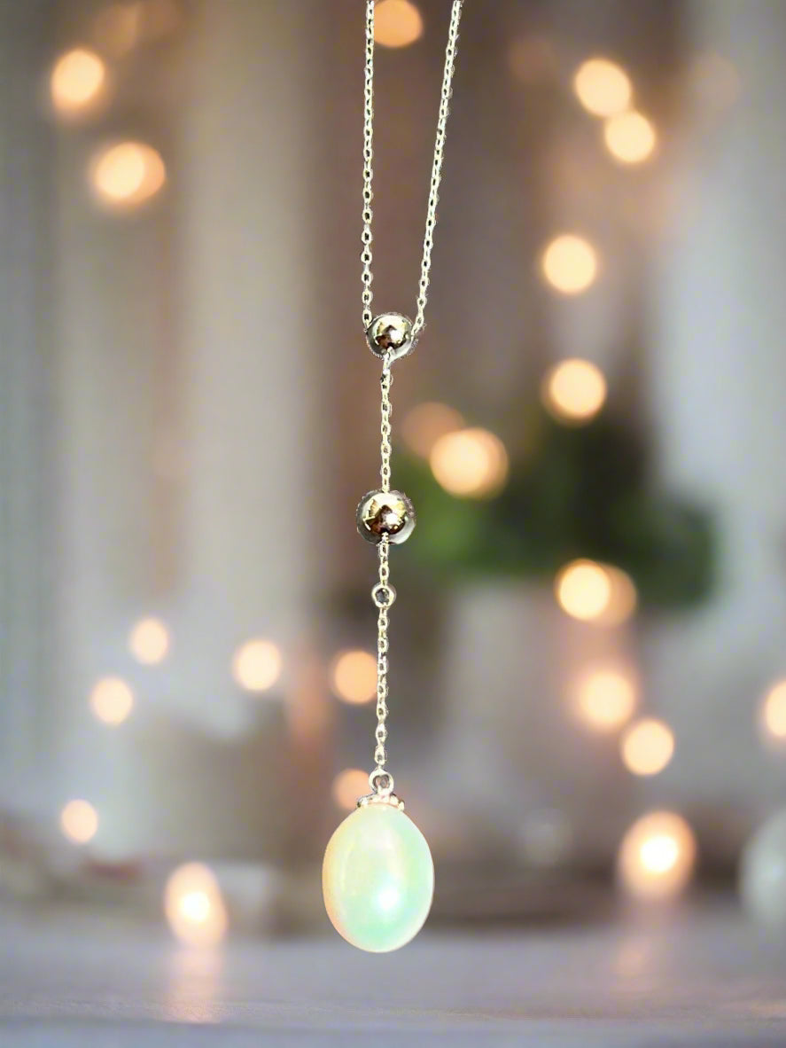 Freshwater Pearl Necklace | Sterling Silver .925 | Adjustable 15-17 Inches | Wedding Jewelry | Minimalist Jewelry | Drop Necklace - Jade Bear Gems