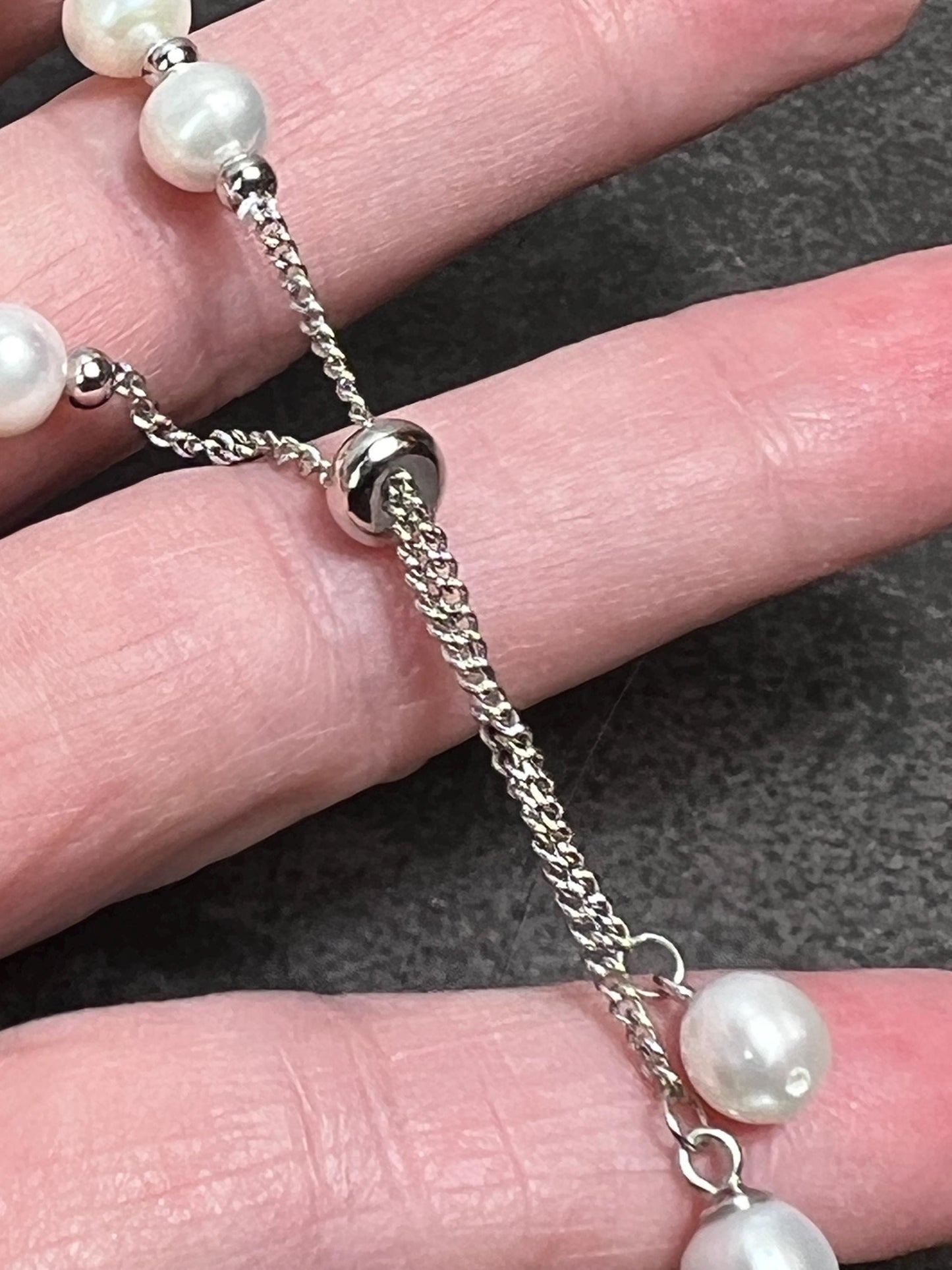 Freshwater Pearl Sterling Silver Slider Bracelet - Jade Bear Gems