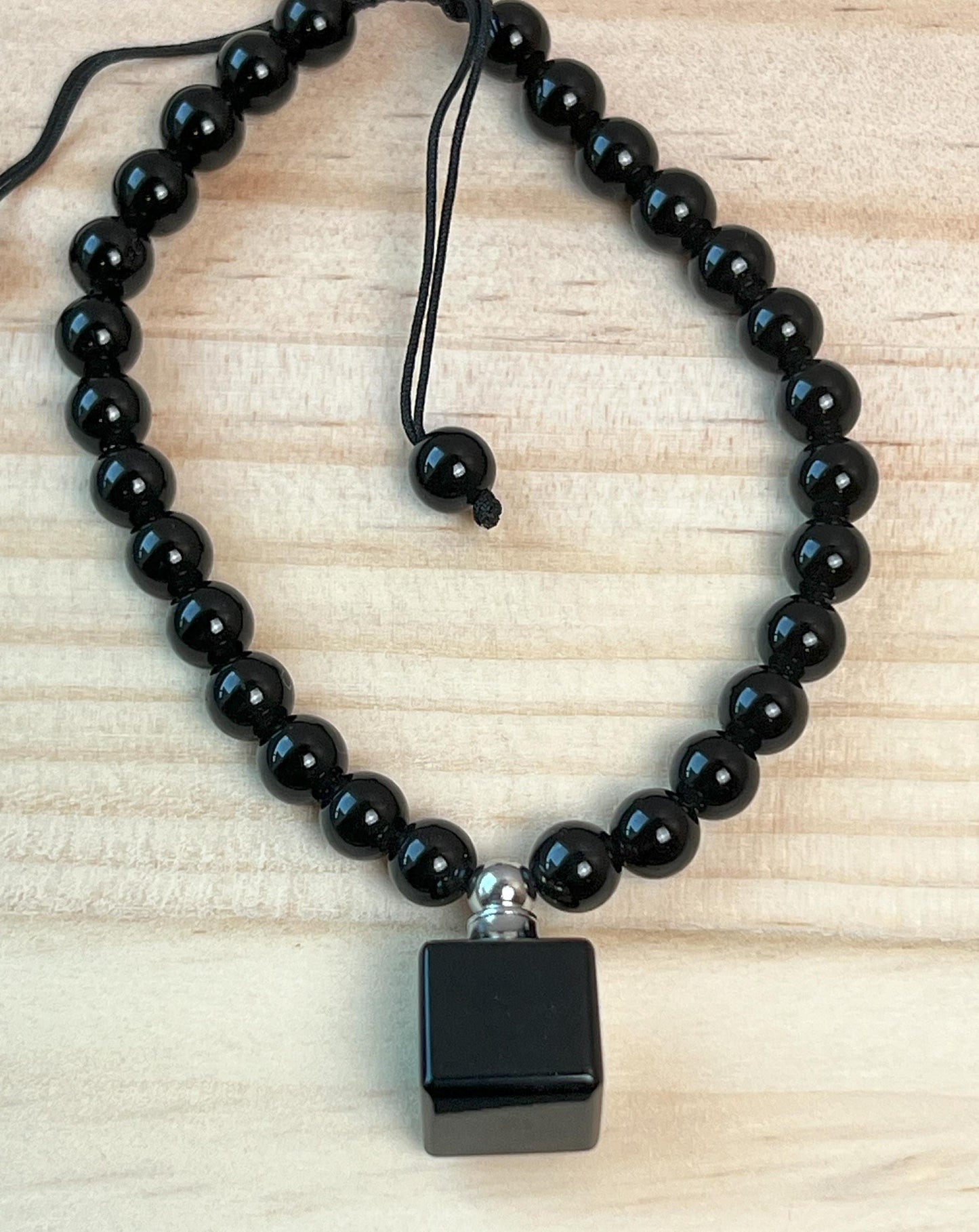 Gemstone Memorial Bracelet, Adjustable Natural Stone Bracelet with Vial, Tiger's Eye, Rose Quartz, Black Onyx - Jade Bear Gems