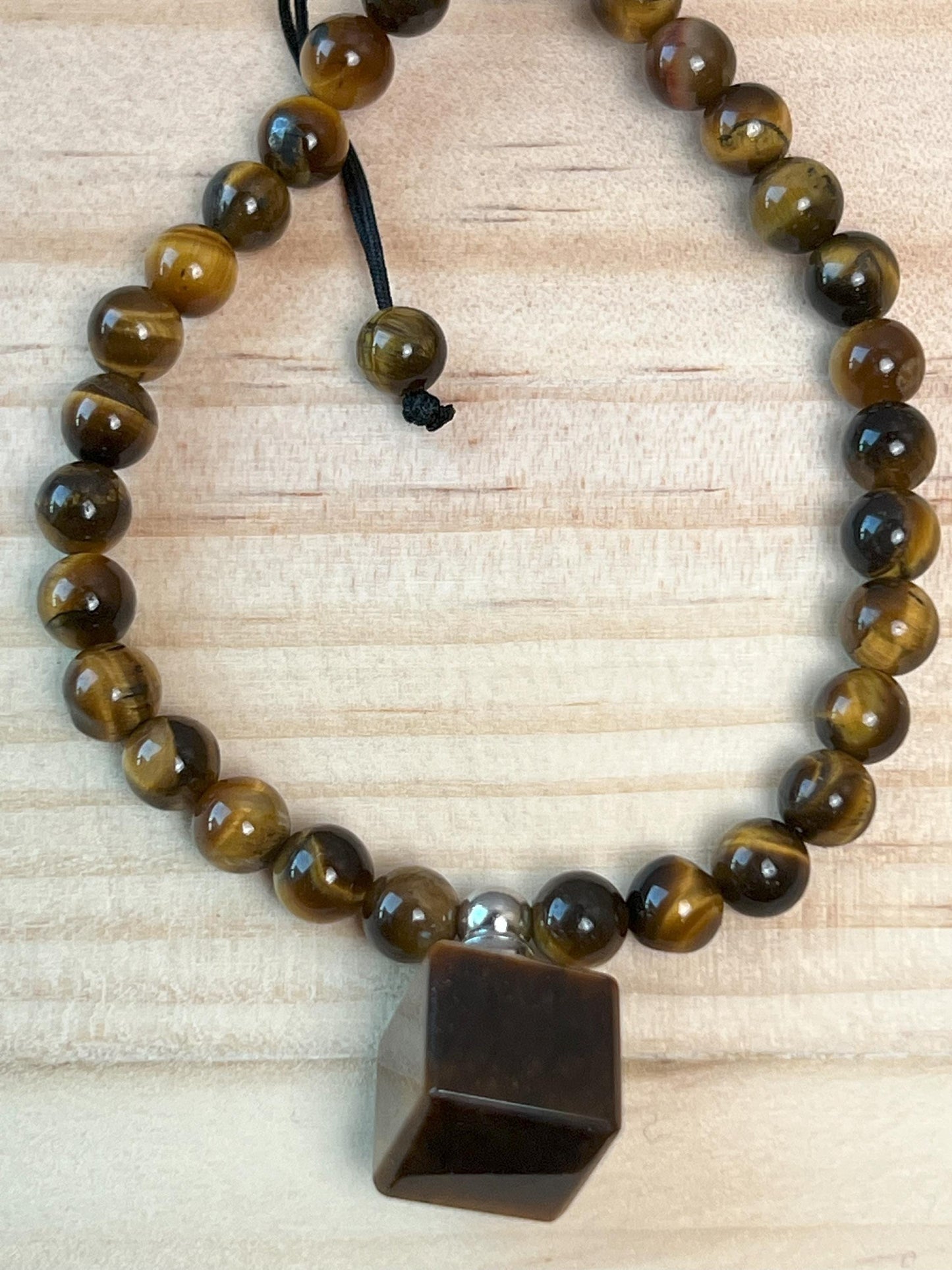 Gemstone Memorial Bracelet, Adjustable Natural Stone Bracelet with Vial, Tiger's Eye, Rose Quartz, Black Onyx - Jade Bear Gems