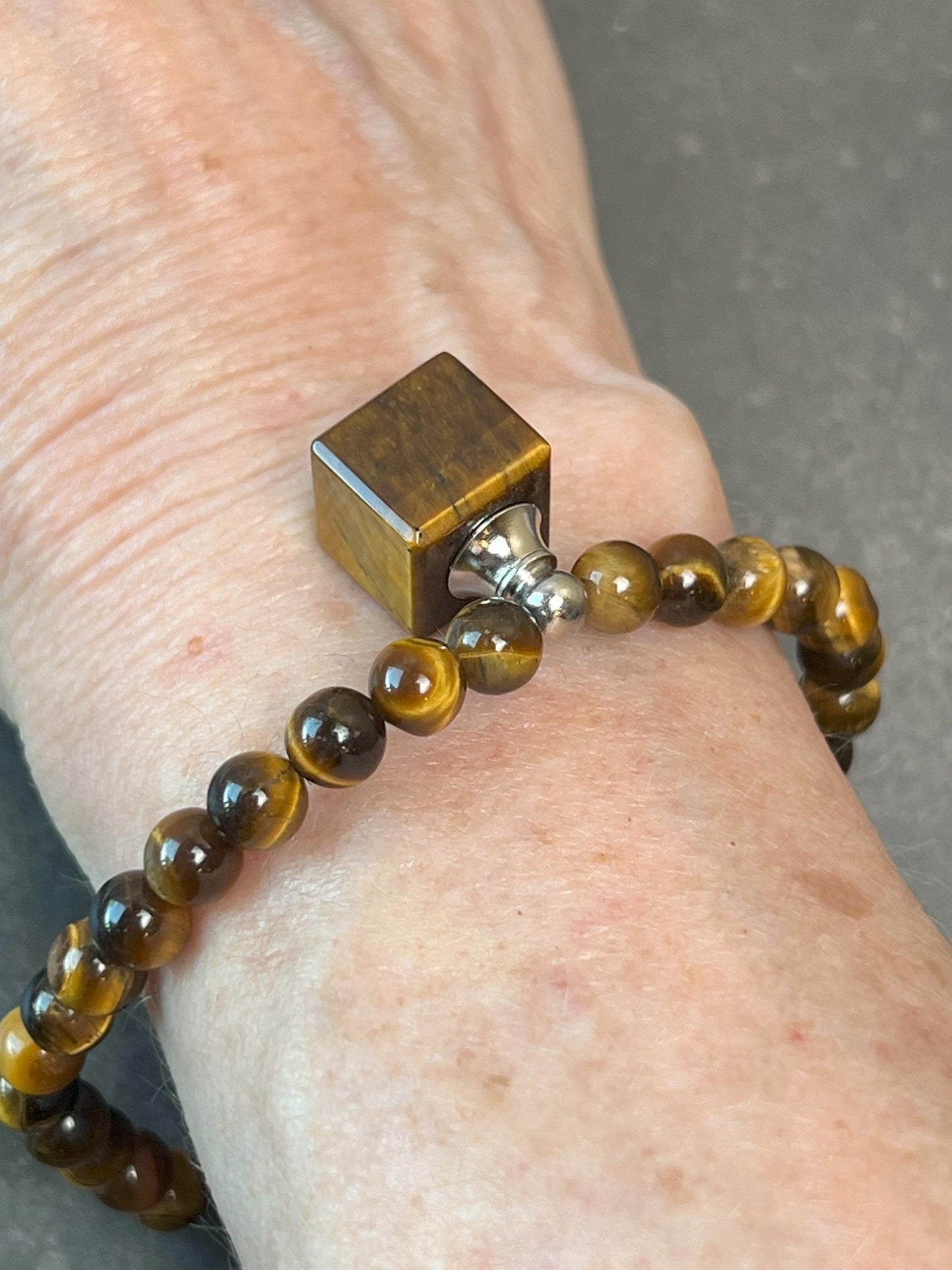 Gemstone Memorial Bracelet, Adjustable Natural Stone Bracelet with Vial, Tiger's Eye, Rose Quartz, Black Onyx - Jade Bear Gems