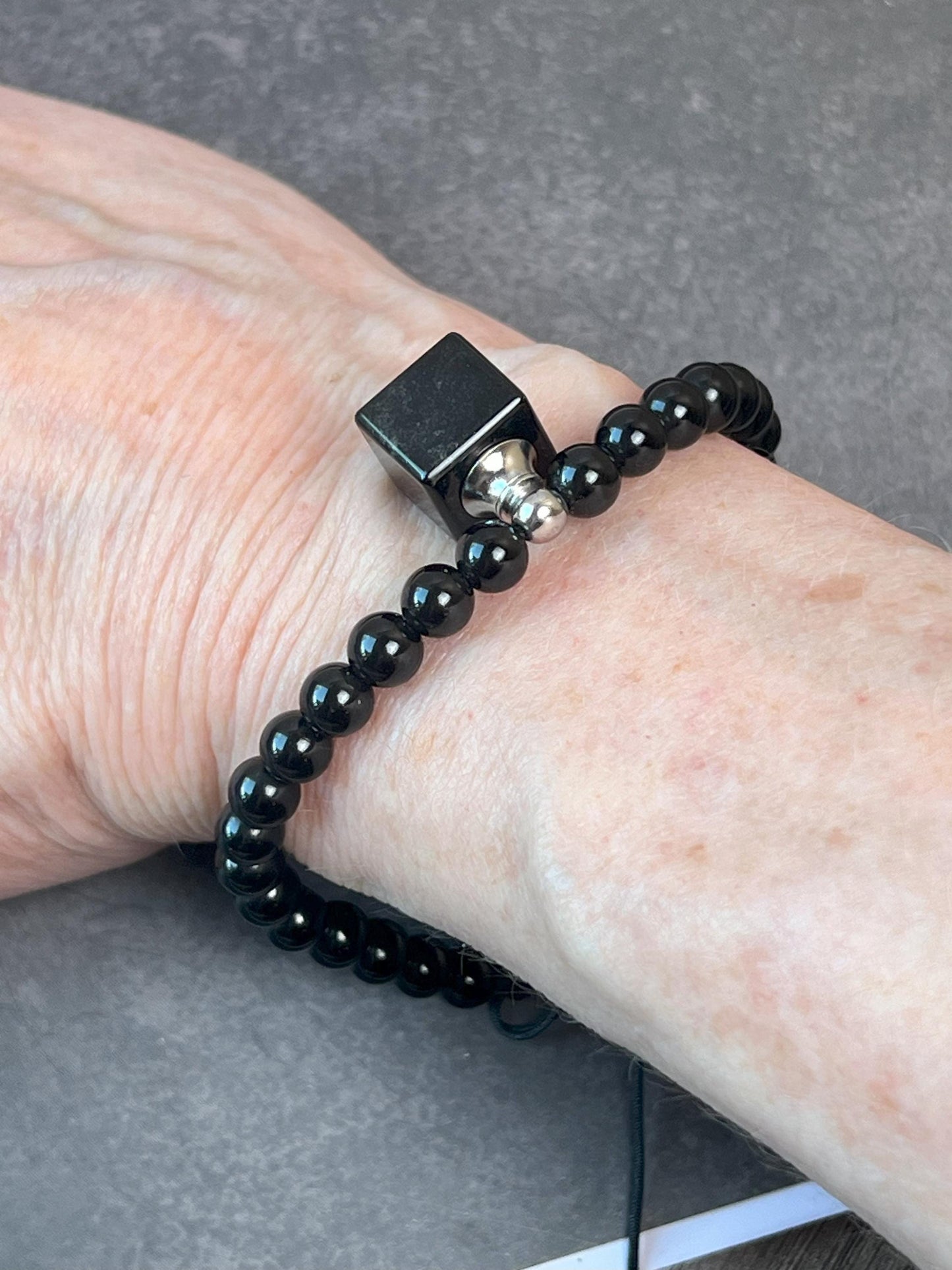 Gemstone Memorial Bracelet, Adjustable Natural Stone Bracelet with Vial, Tiger's Eye, Rose Quartz, Black Onyx - Jade Bear Gems