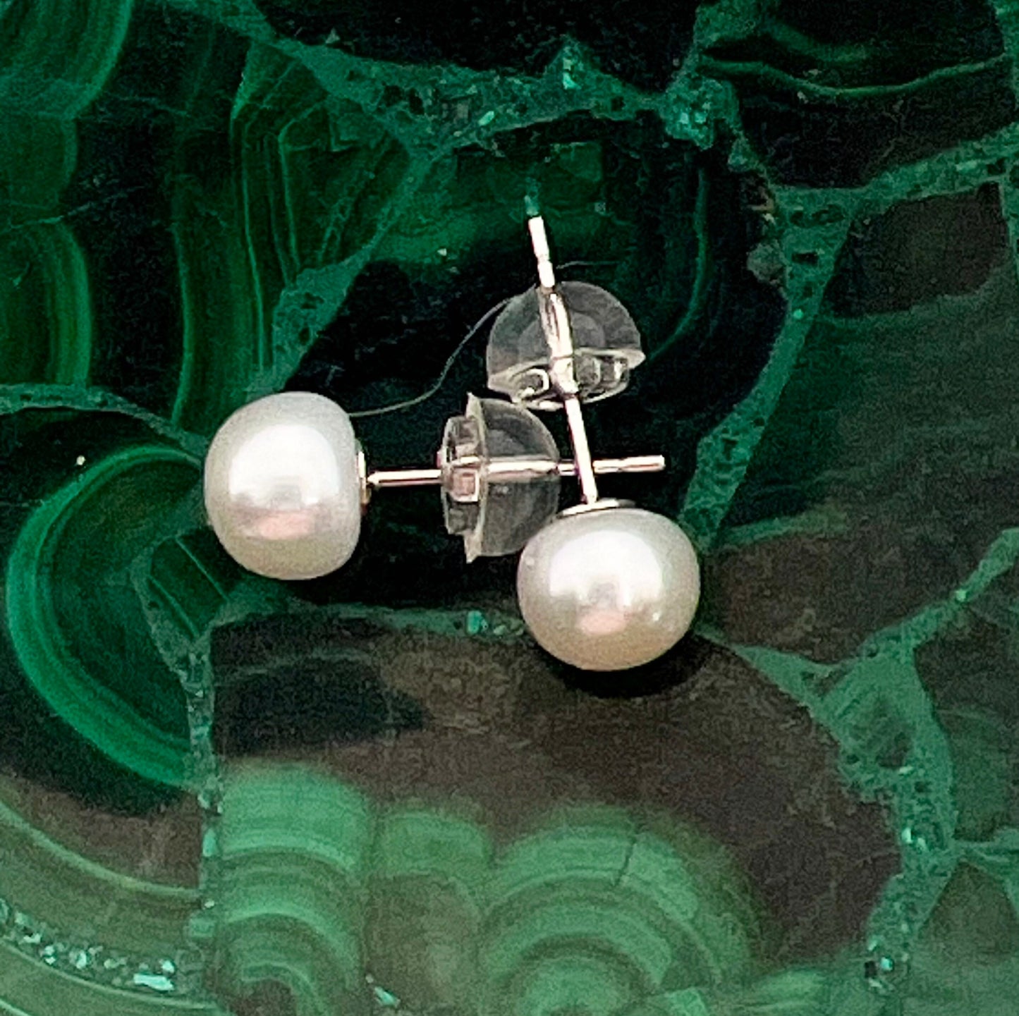 Genuine Freshwater Pearl Earrings | Sterling Silver Posts | High Luster Pearls | 6-7mm White Pearl Stud, Button Round Pearl studs, Wedding - Jade Bear Gems