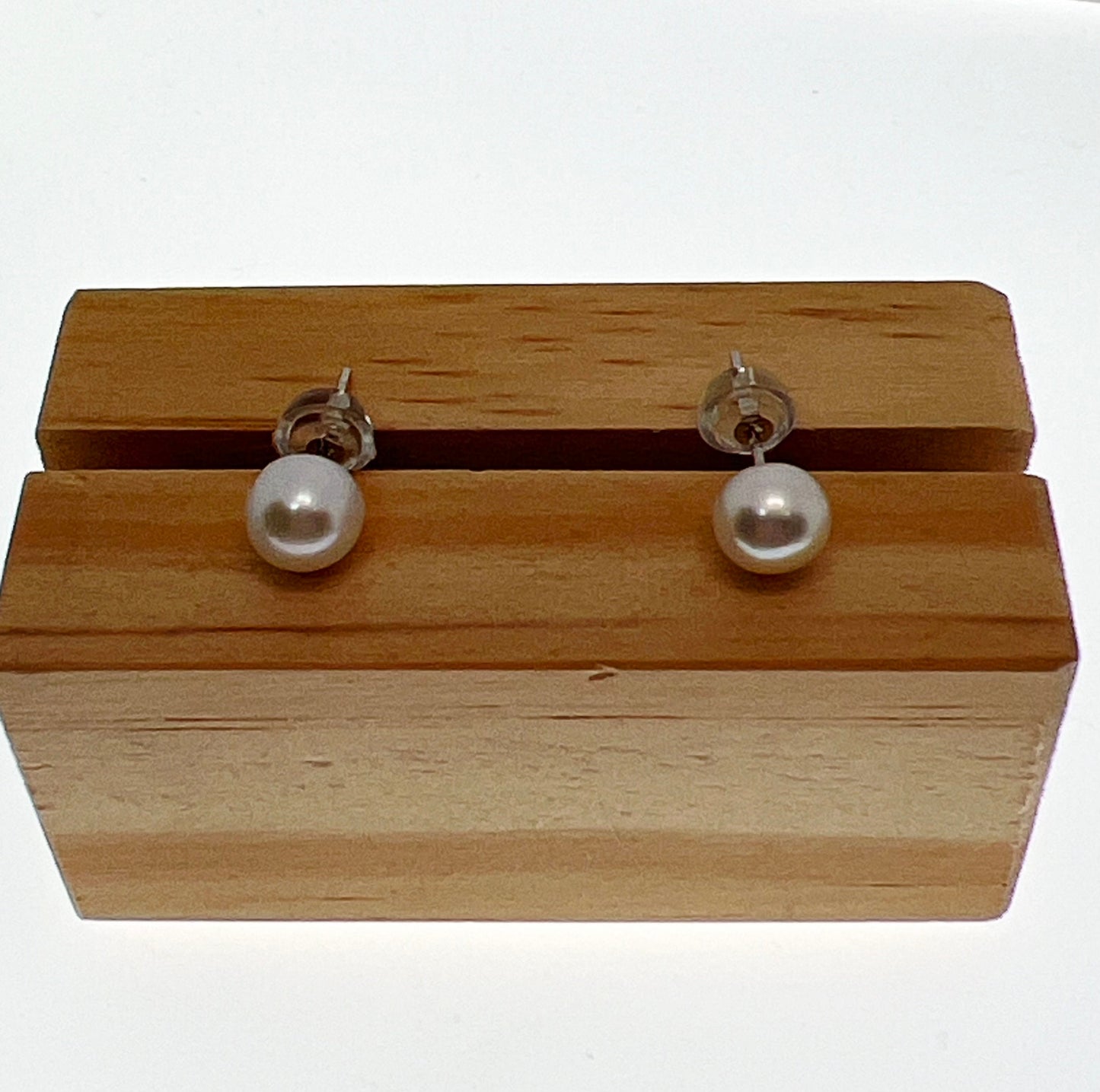 Genuine Freshwater Pearl Earrings | Sterling Silver Posts | High Luster Pearls | 6-7mm White Pearl Stud, Button Round Pearl studs, Wedding - Jade Bear Gems