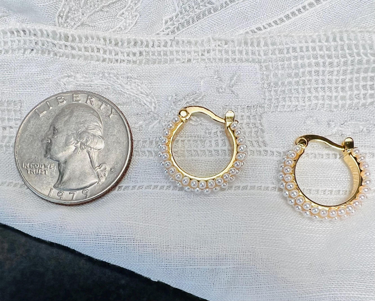 Gold Pearl Huggie Hoops, Perfect Wedding Earrings, Bridesmaids Jewelry, Gift for Her - Jade Bear Gems