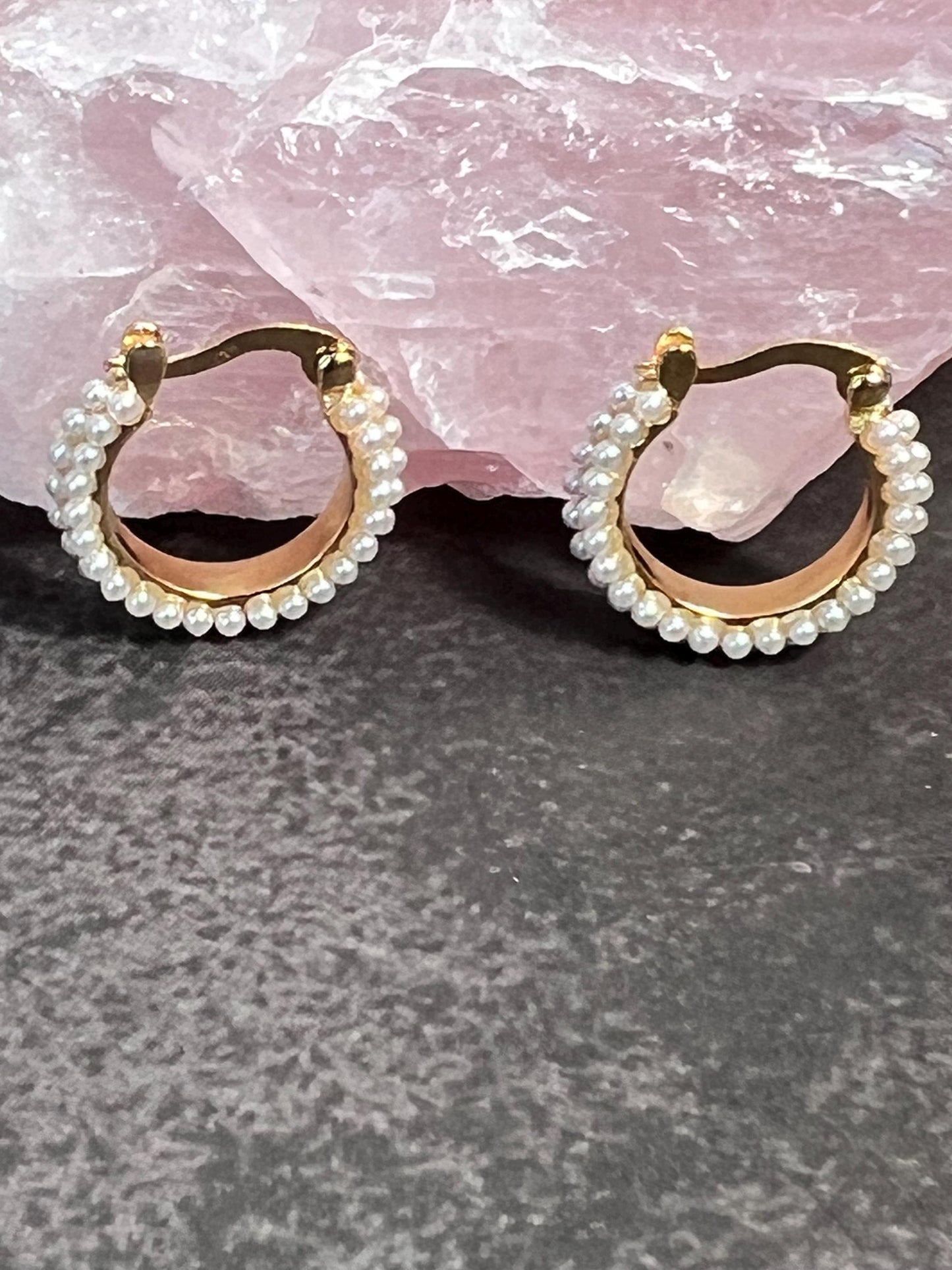 Gold Pearl Huggie Hoops, Perfect Wedding Earrings, Bridesmaids Jewelry, Gift for Her - Jade Bear Gems