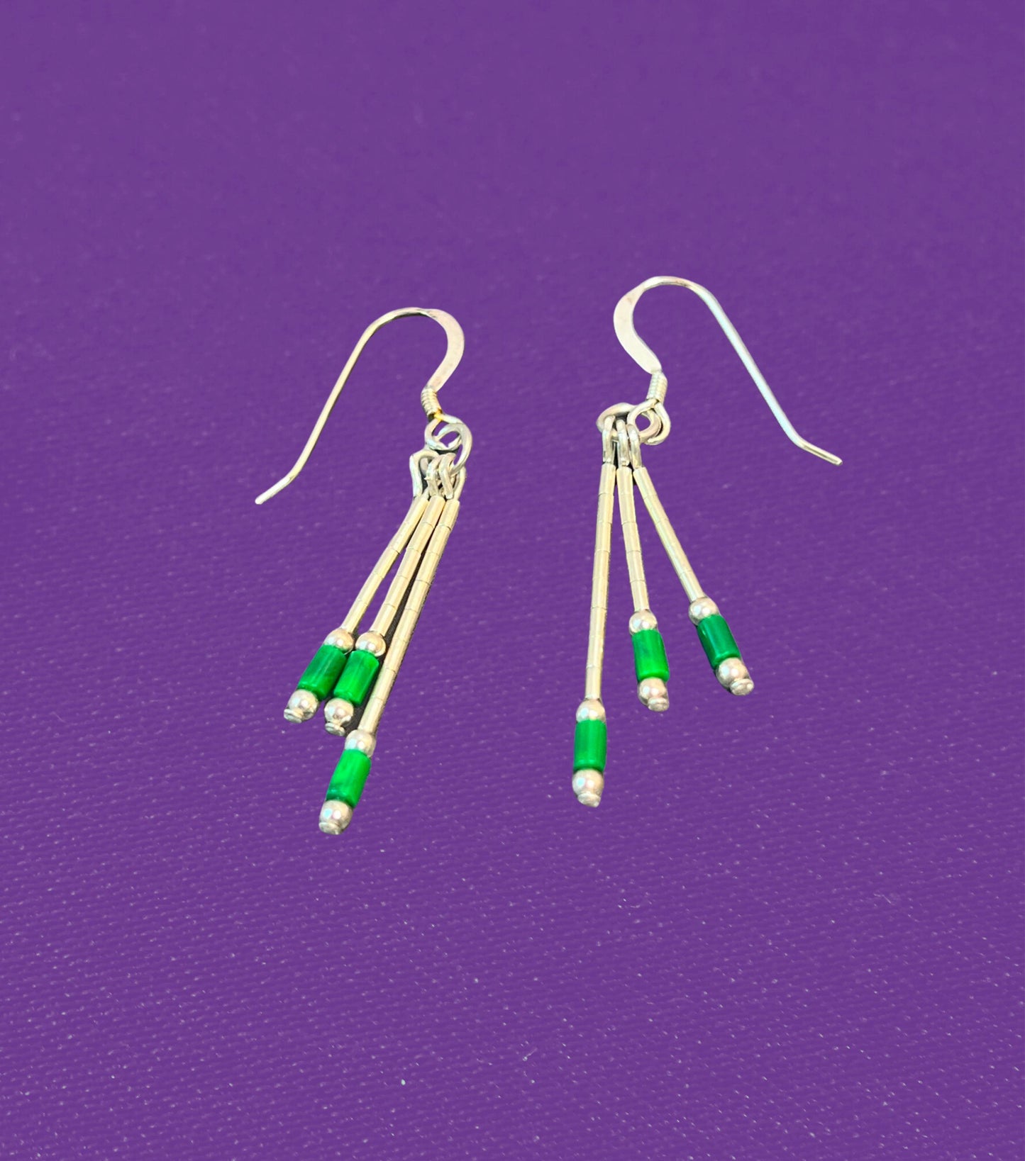 Handcrafted Sterling Silver and Malachite bead dangle earrings, malachite beads, Silver Dangle Earrings - Jade Bear Gems