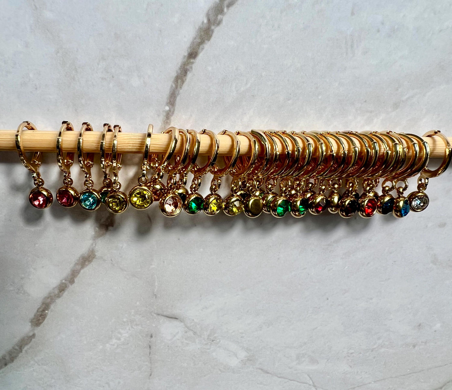 Handmade Huggie Earrings, Dainty Gold Birthstone Earrings, Gemstone Hoops - Jade Bear Gems