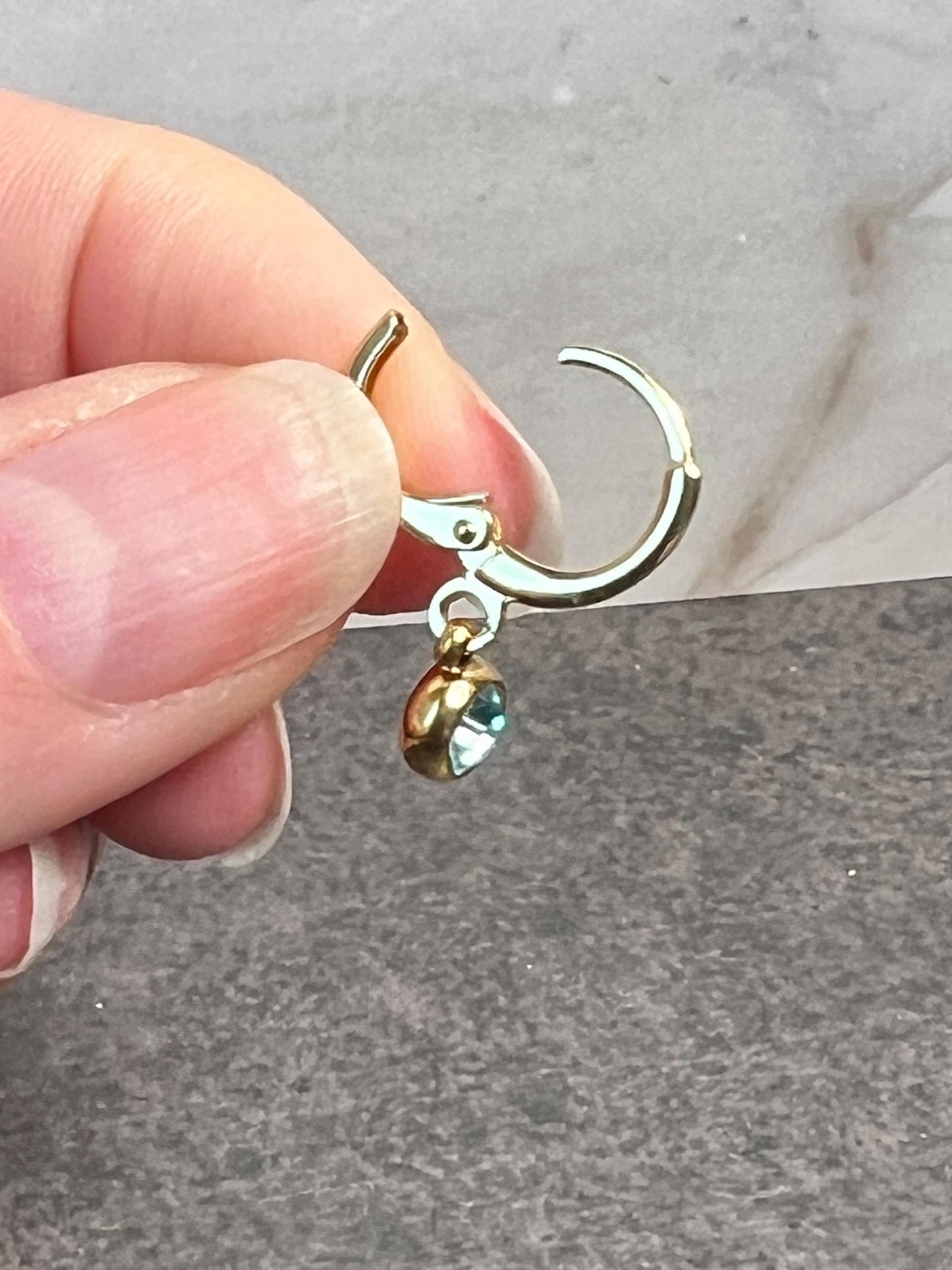 Handmade Huggie Earrings, Dainty Gold Birthstone Earrings, Gemstone Hoops - Jade Bear Gems