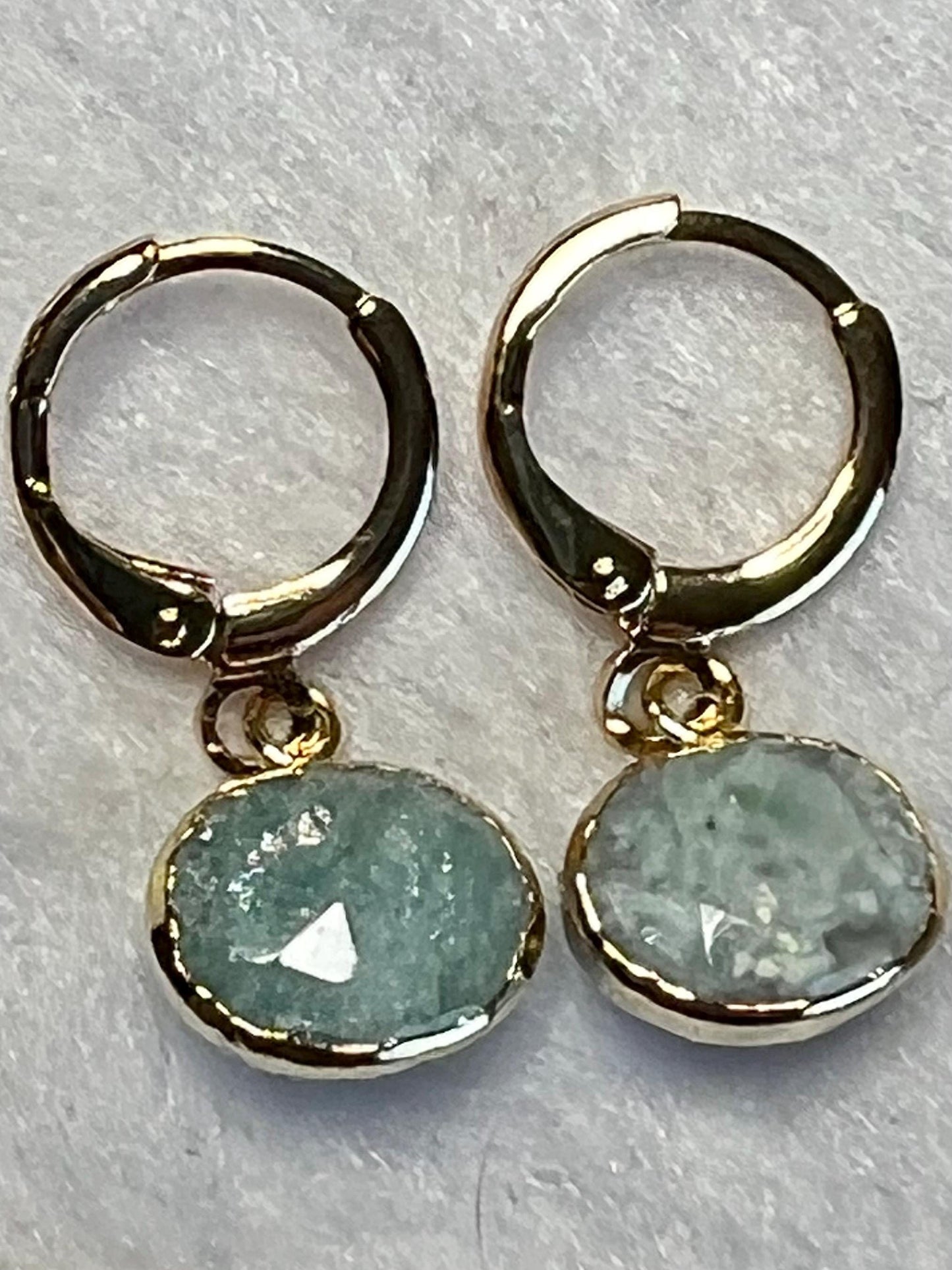 Handmade Huggies, Gold Huggie Hoops with Gemstone Charms, Leverback Earrings - Jade Bear Gems