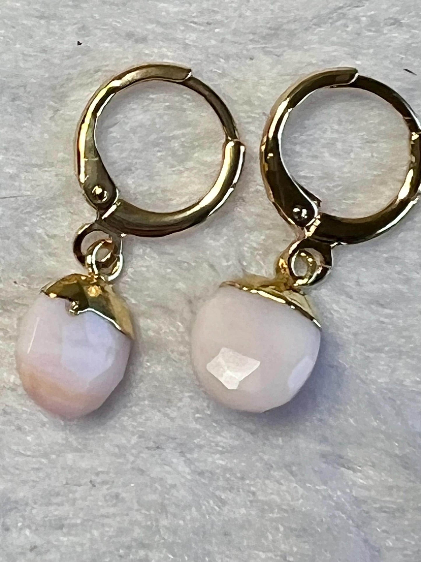 Handmade Huggies, Gold Huggie Hoops with Gemstone Charms, Leverback Earrings - Jade Bear Gems