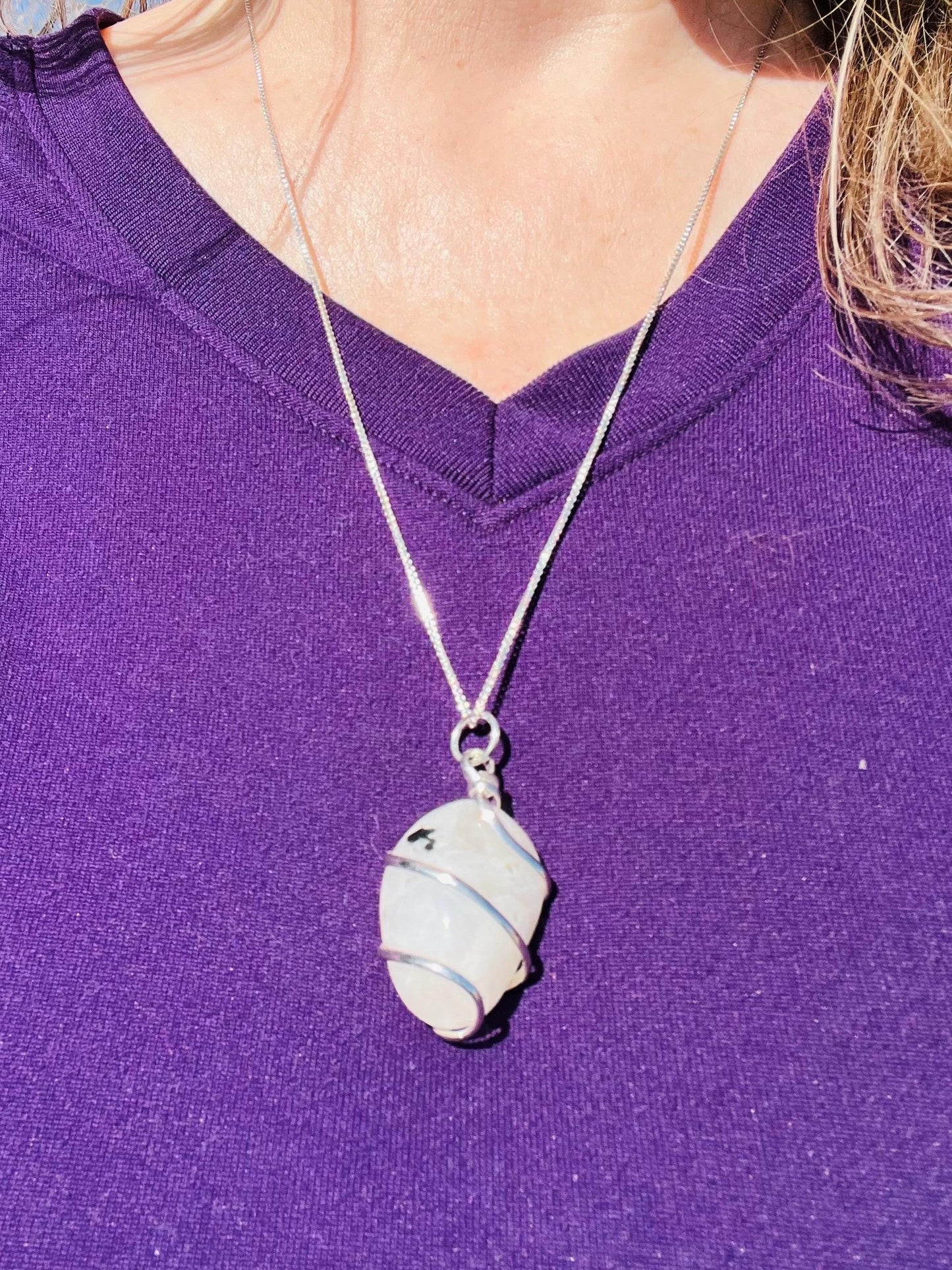 Moonstone Jewelry, Crystals Charm Necklace, Moonstone Crystal, Wire Wrapped Gemstone, Natural Gems, Anti anxiety, Wire wrapped - Jade Bear Gems