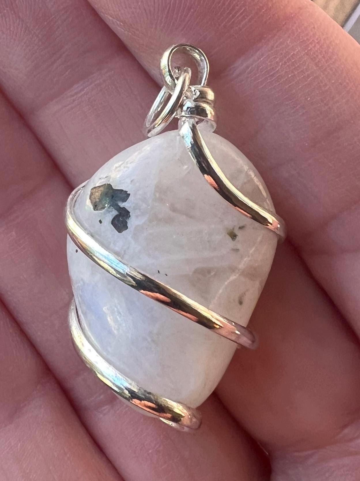 Moonstone Jewelry, Crystals Charm Necklace, Moonstone Crystal, Wire Wrapped Gemstone, Natural Gems, Anti anxiety, Wire wrapped - Jade Bear Gems