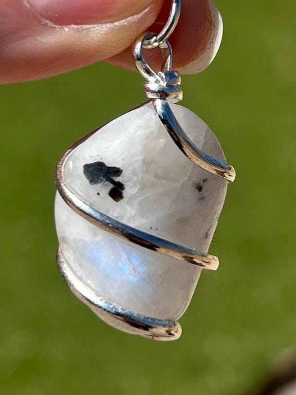 Moonstone Jewelry, Crystals Charm Necklace, Moonstone Crystal, Wire Wrapped Gemstone, Natural Gems, Anti anxiety, Wire wrapped - Jade Bear Gems