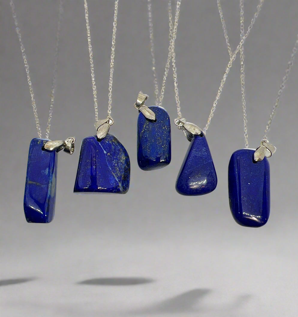 Natural Lapis Lazuli Gemstone Pendant / Necklace with optional 925 Sterling Silver 22 inch box chain, Unisex - Jade Bear Gems