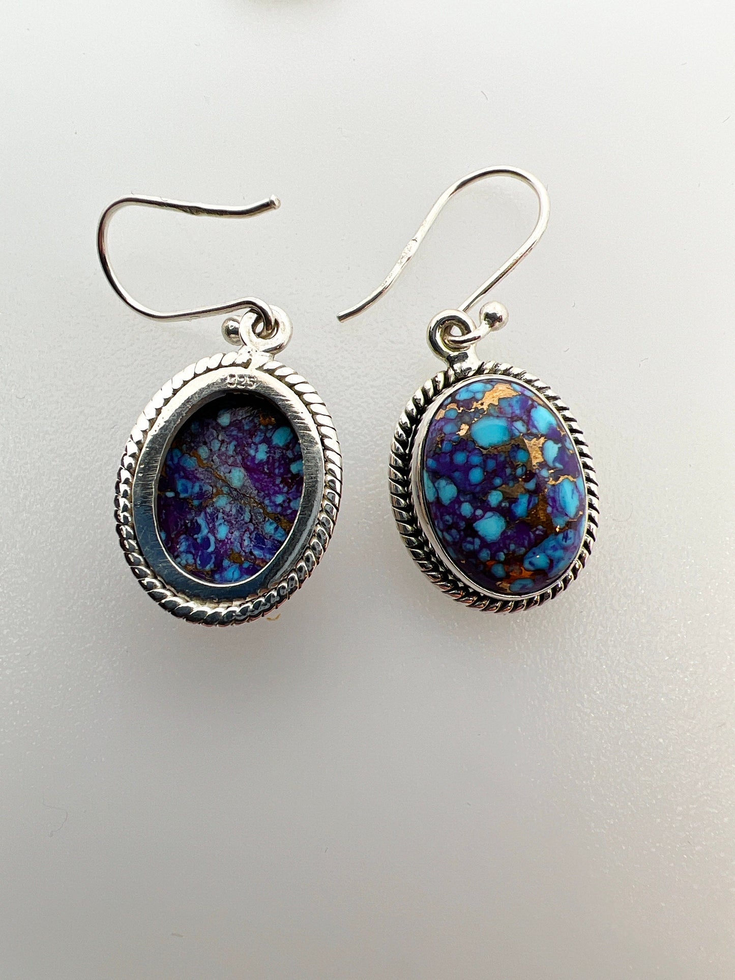 Oval Copper Turquoise Dangle Earrings | Sterling Silver .925 | Handcrafted Beauty - Jade Bear Gems