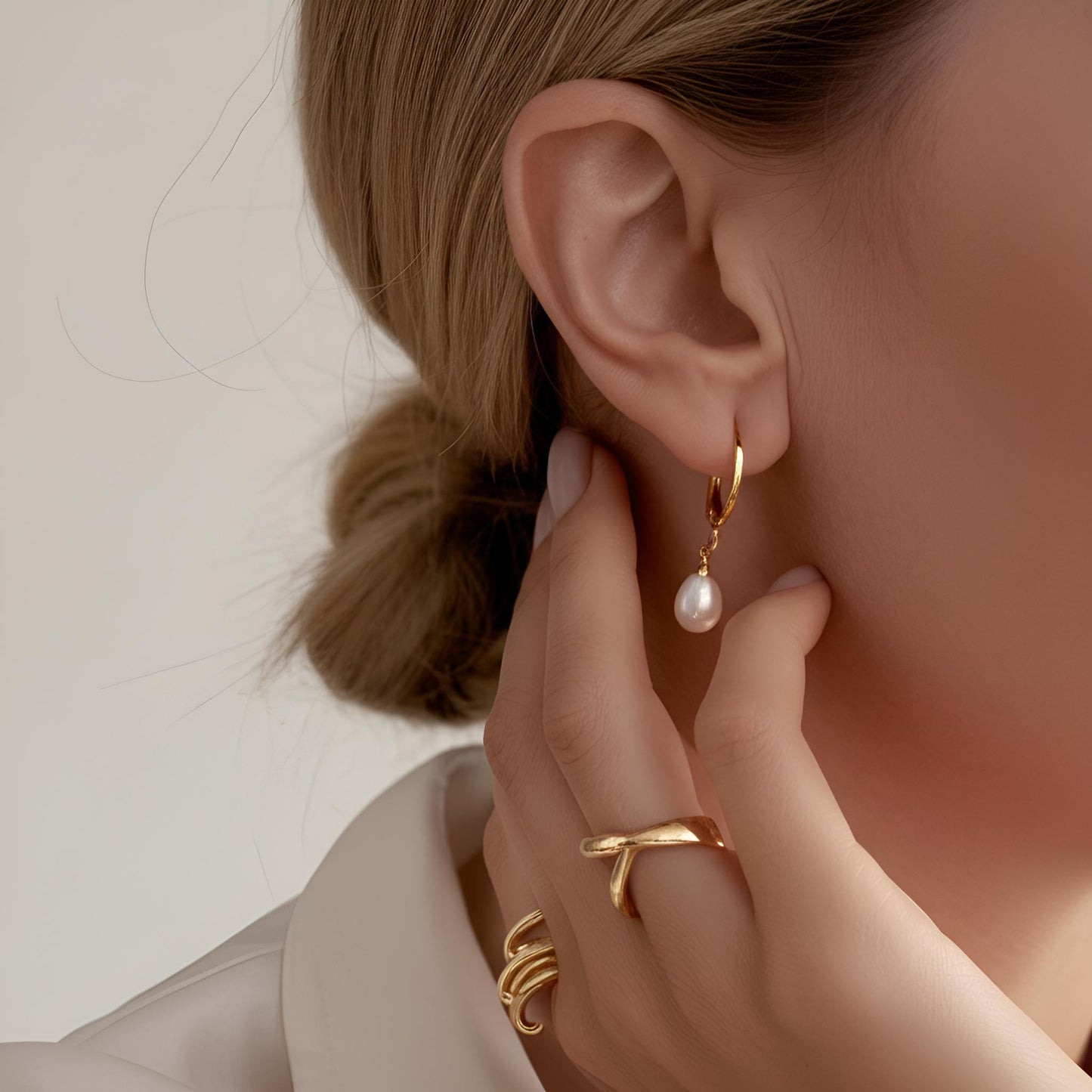 Pearl Hoops, Dangling Pearl Earrings, Gold Huggie Earrings, Bridal Jewelry - Jade Bear Gems
