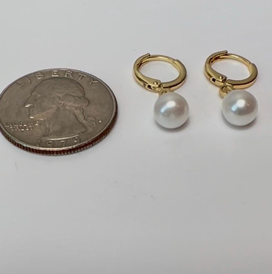 Pearl Hoops, Dangling Pearl Earrings, Gold Huggie Earrings, Bridal Jewelry - Jade Bear Gems