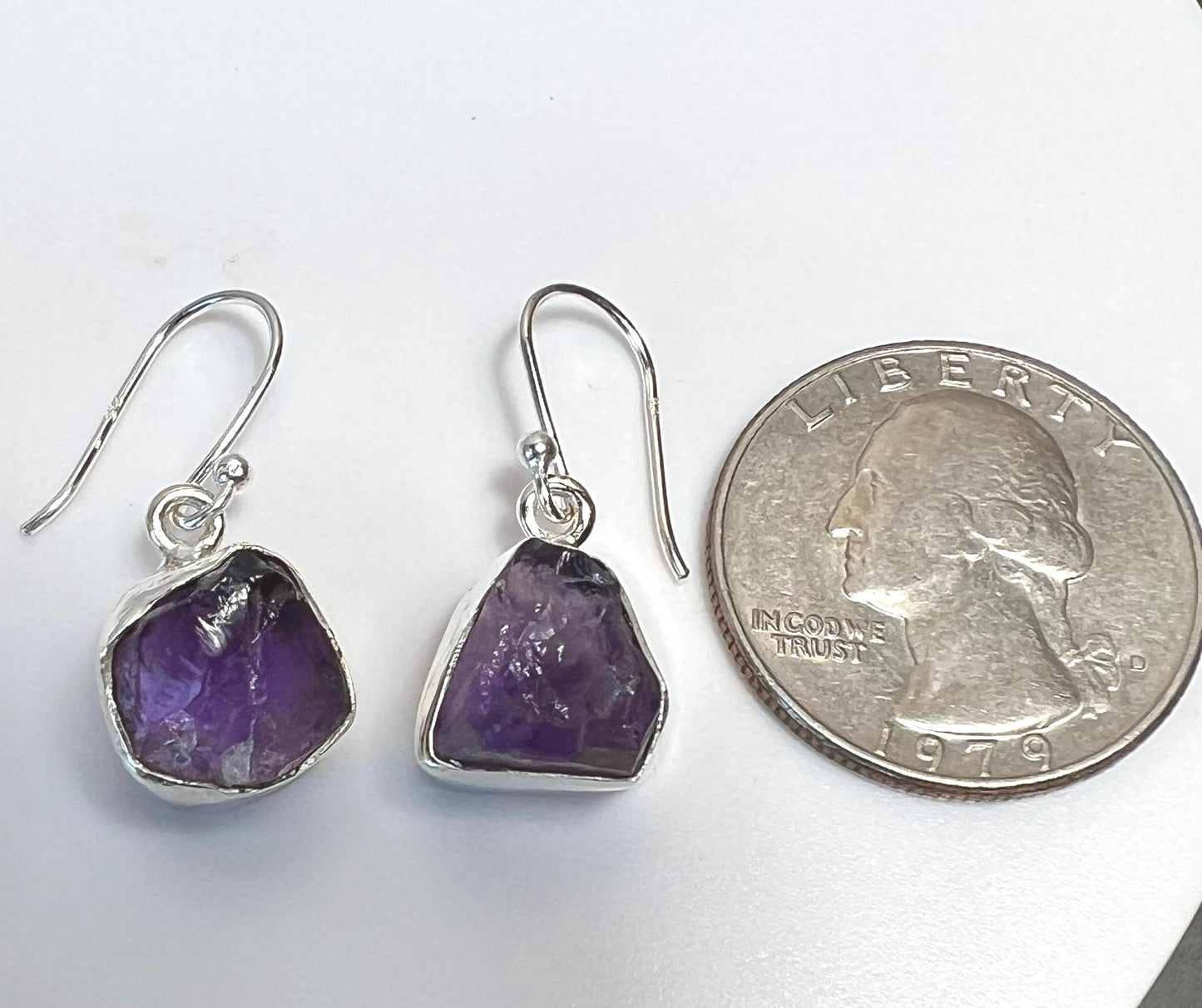 Raw Crystal Amethyst Earrings Silver Rough Point Natural Stone, Crystal Dangle Earring Gemstone - Jade Bear Gems