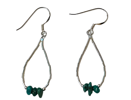Sterling Silver and Turquoise earrings, turquoise beads, teardrop shaped earrings, liquid silver, turquoise nuggets loop dangle - Jade Bear Gems