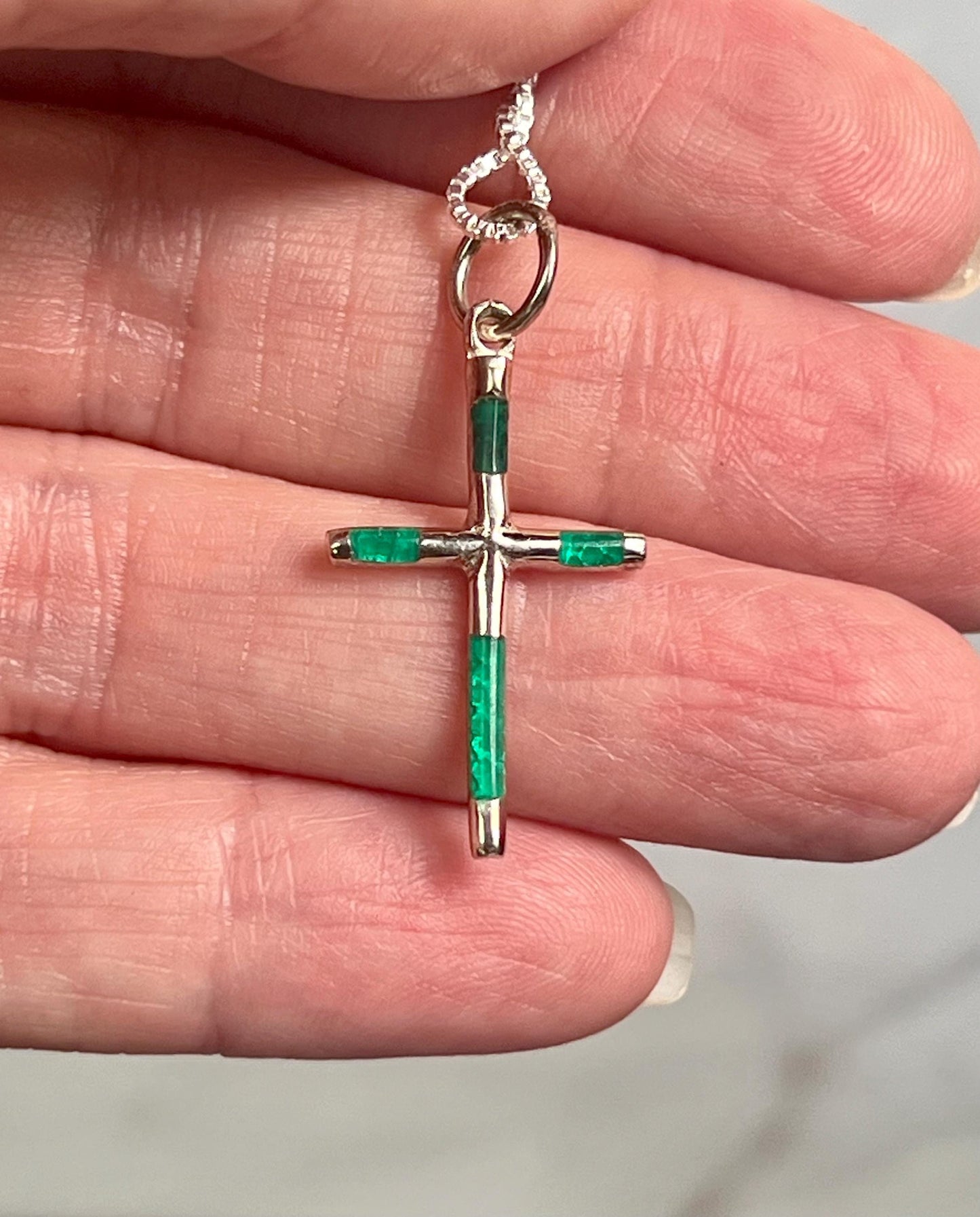 Malachite Cross Pendant | .925 Sterling Silver Green Gemstone Necklace - Jade Bear Gems