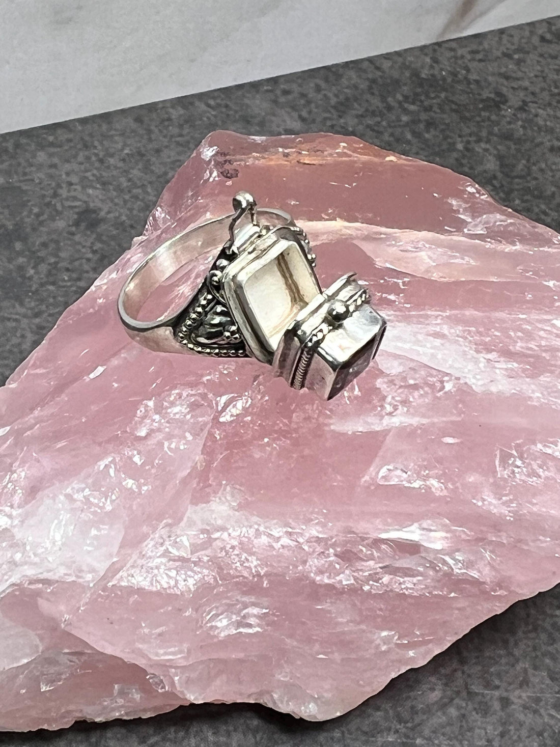 Poison Ring Opened to show inside Jade Bear Gems