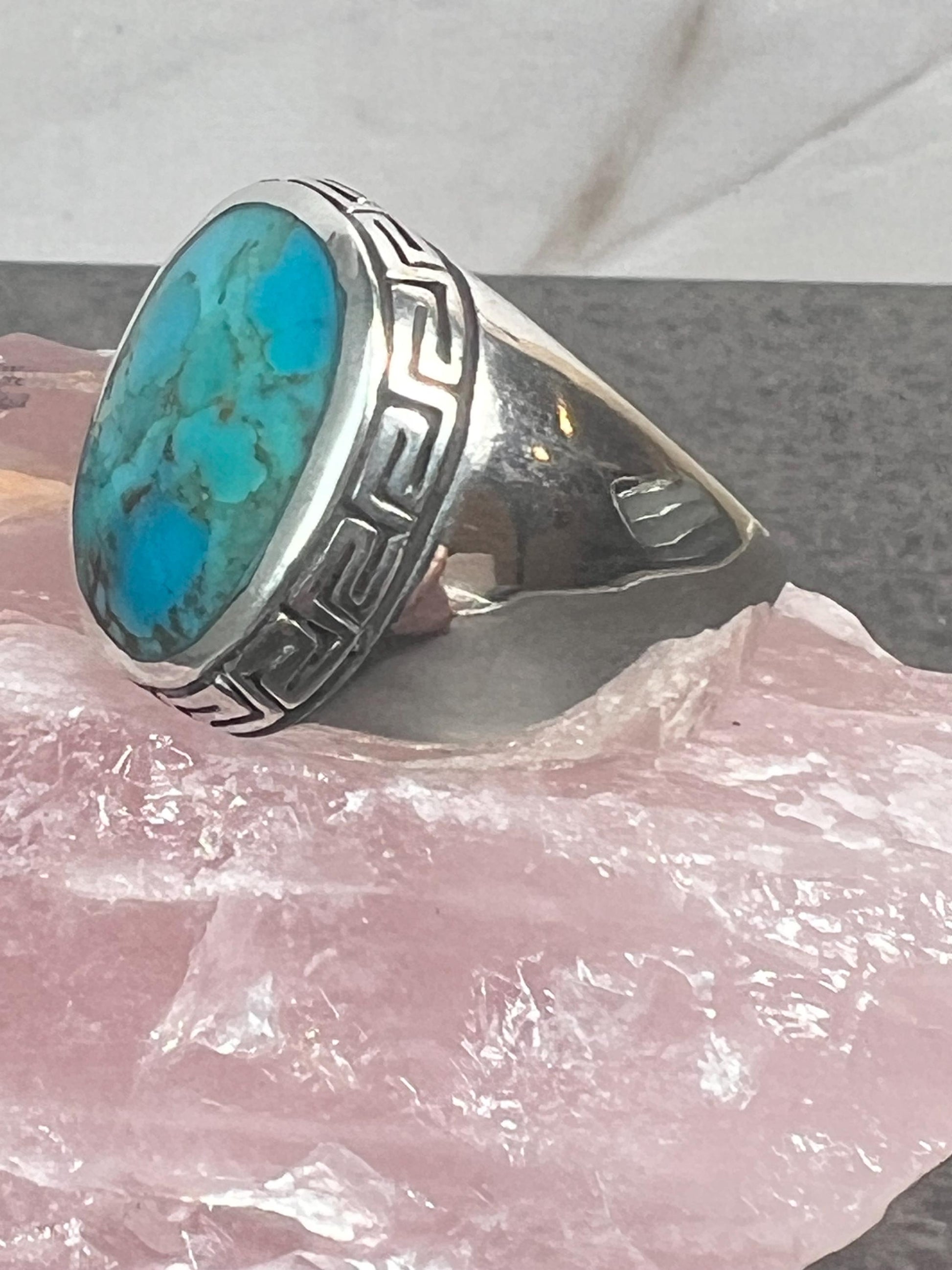 Men's Turquoise Ring, Sterling Silver Turquoise Stone Ring, Gemstone Ring for Men - Jade Bear Gems 