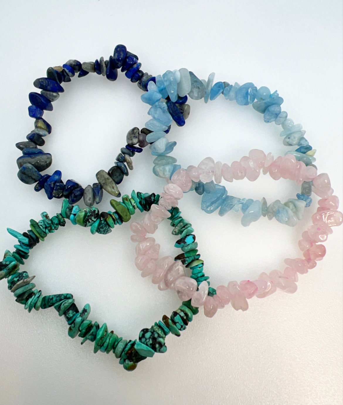 2 Crystal Chip Stretch Bracelets, Crystals Bracelet, Gemstone Bracelet - Jade Bear Gems 