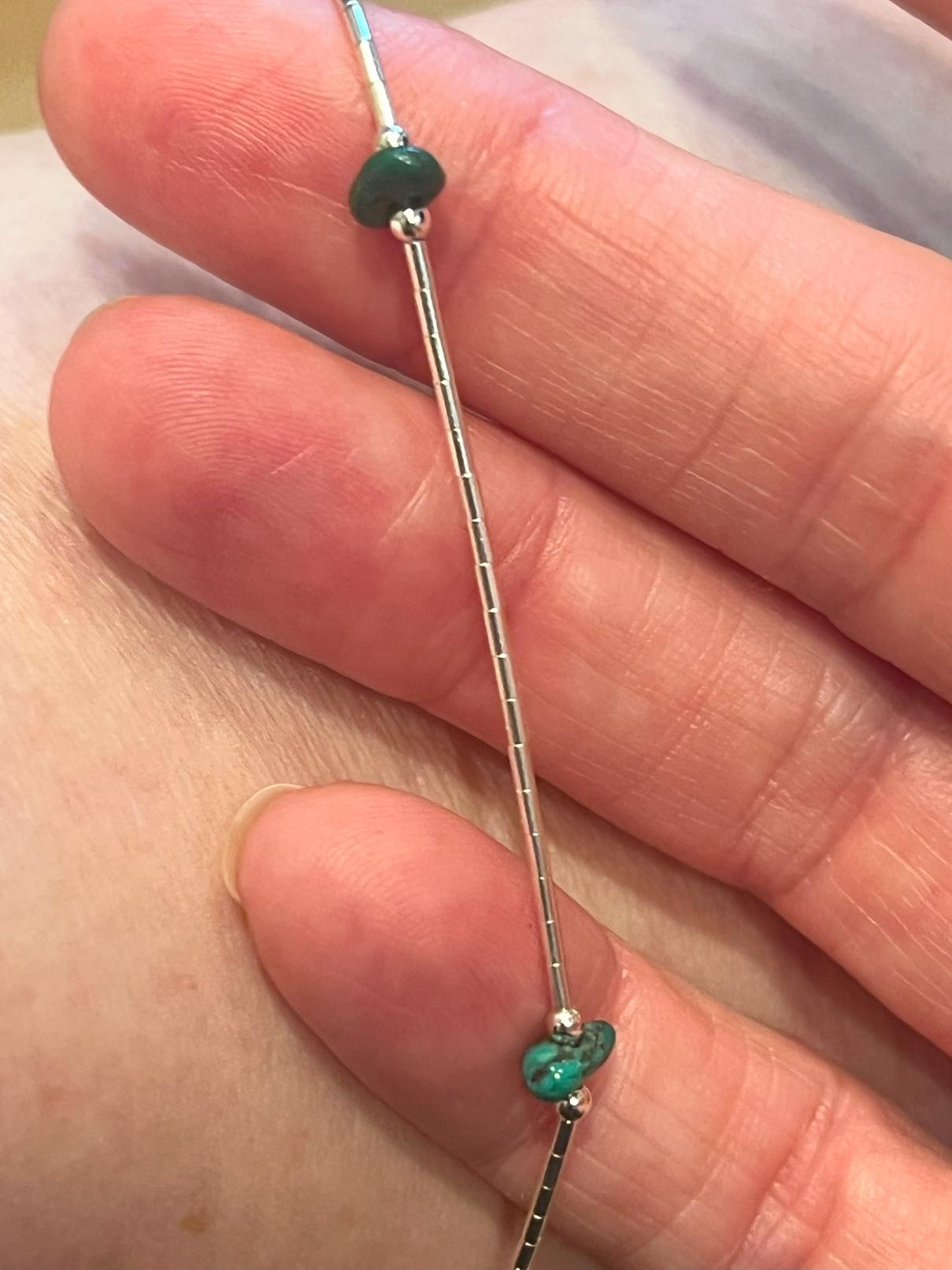 Handcrafted Liquid Silver Turquoise Nugget Beaded Anklet - 9.5 inches - Turquoise Ankle Bracelet - Jade Bear Gems 