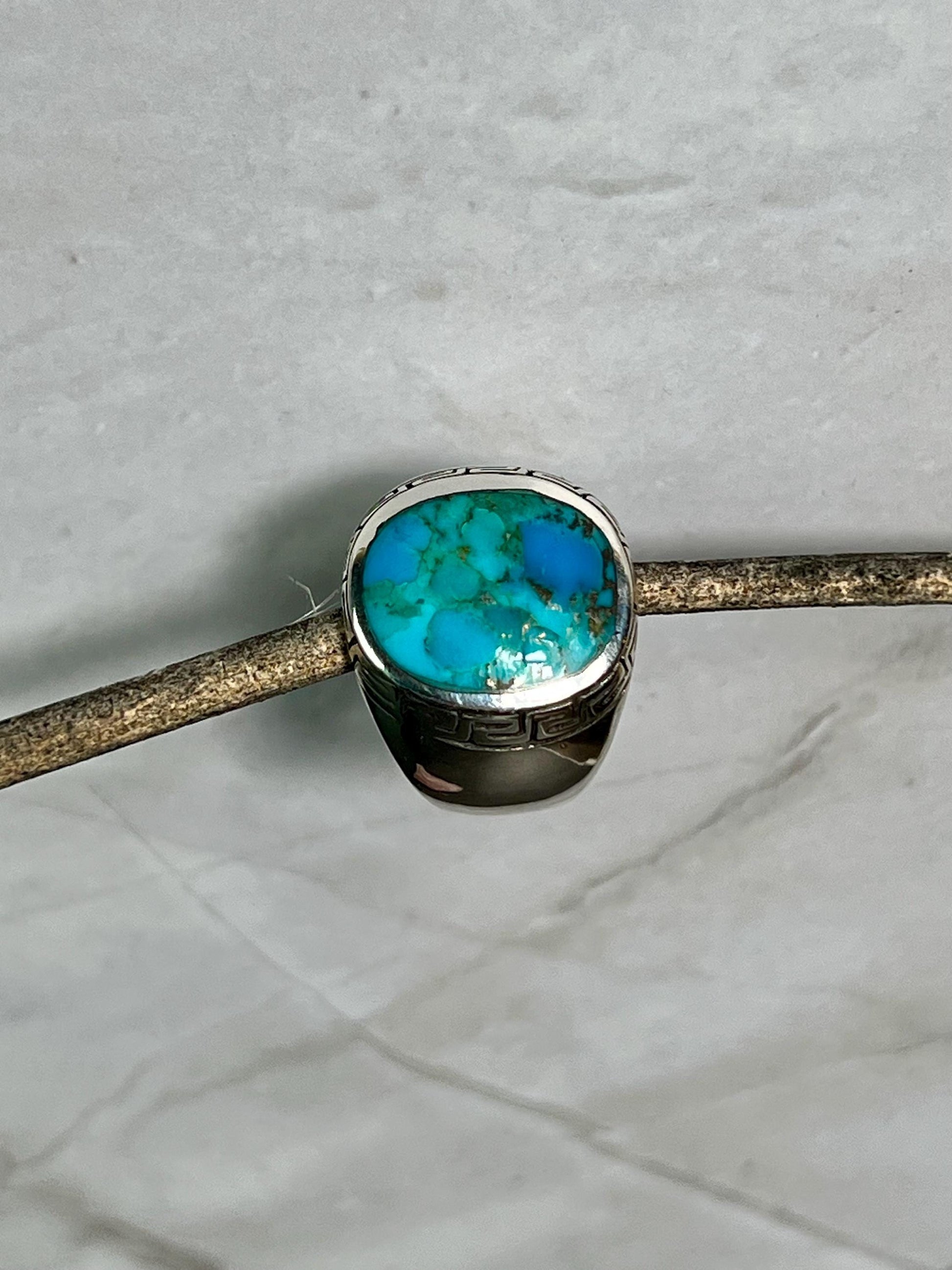Men's Turquoise Ring, Sterling Silver Turquoise Stone Ring, Gemstone Ring for Men - Jade Bear Gems 