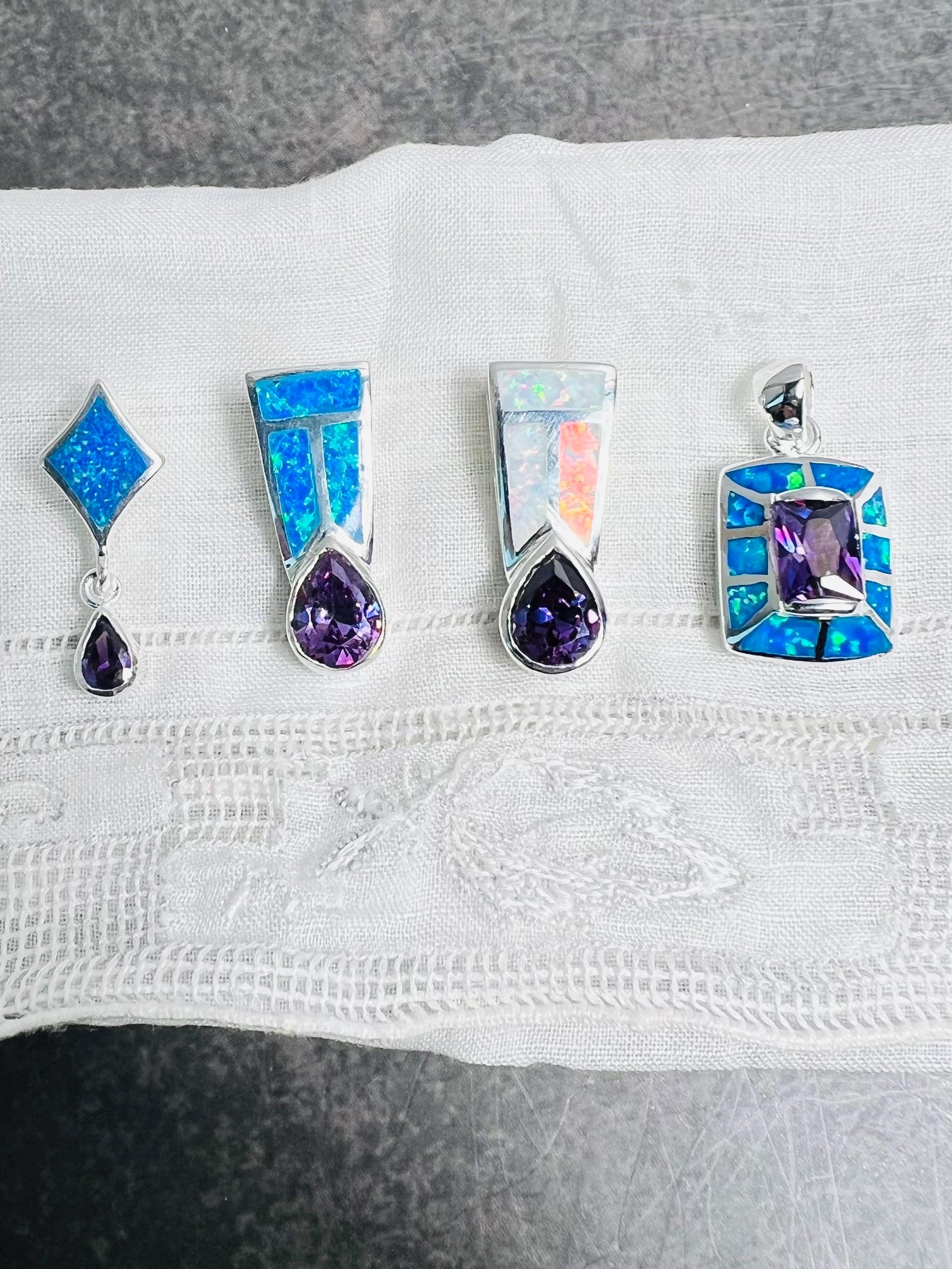 Amethyst and Fire Opal inlay 925 Sterling Silver Pendant - Different Styles to Choose From - Gift for Her - Jade Bear Gems
