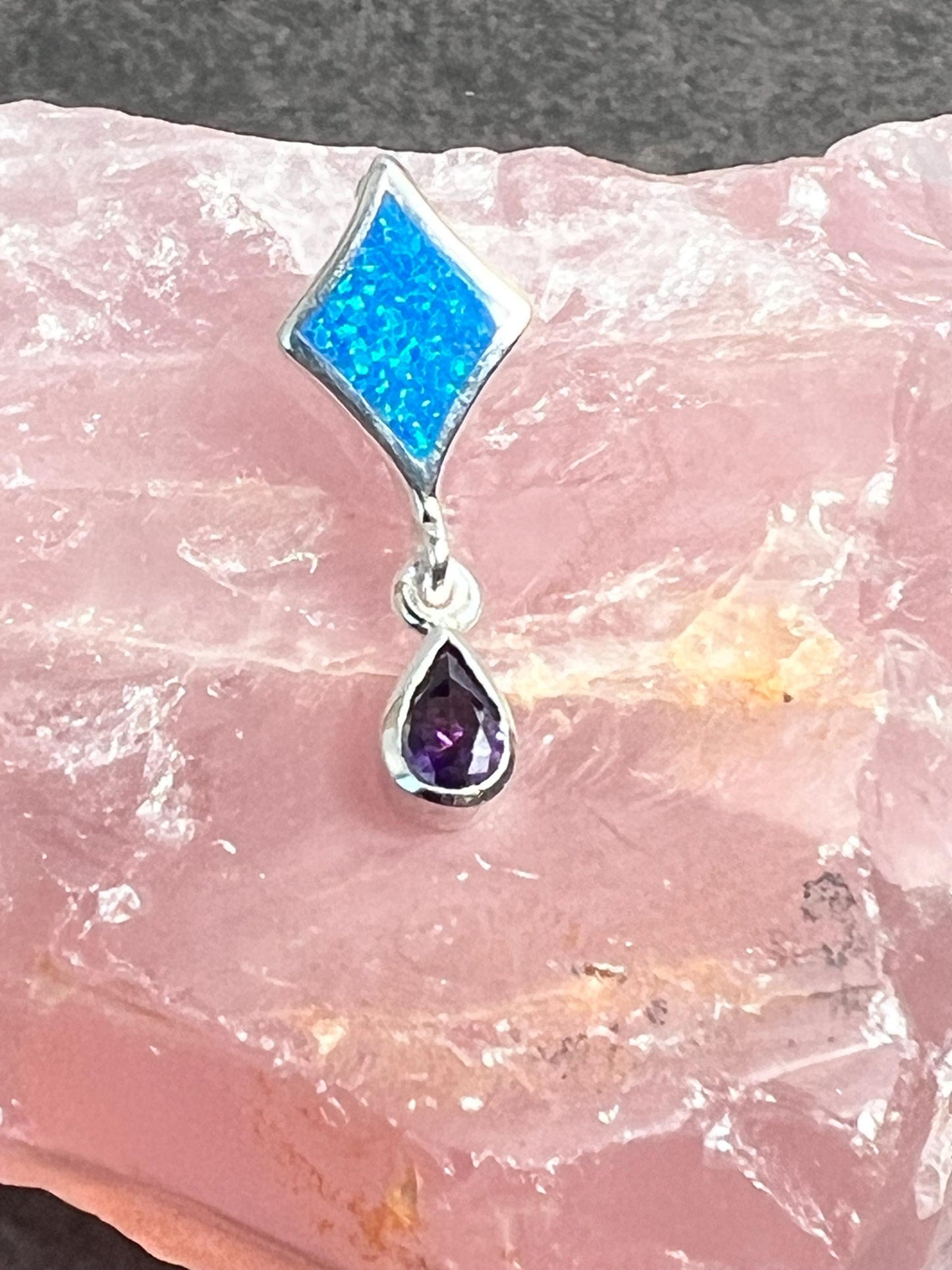 Amethyst and Fire Opal inlay 925 Sterling Silver Pendant - Different Styles to Choose From - Gift for Her - Jade Bear Gems