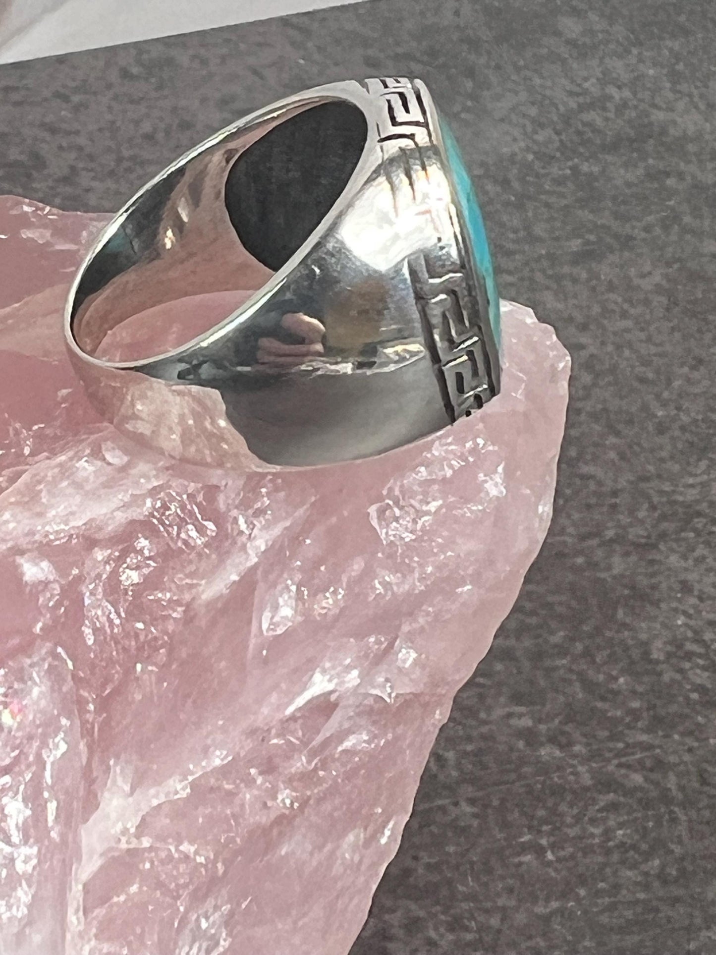 Men's Turquoise Ring, Sterling Silver Turquoise Stone Ring, Gemstone Ring for Men - Jade Bear Gems 