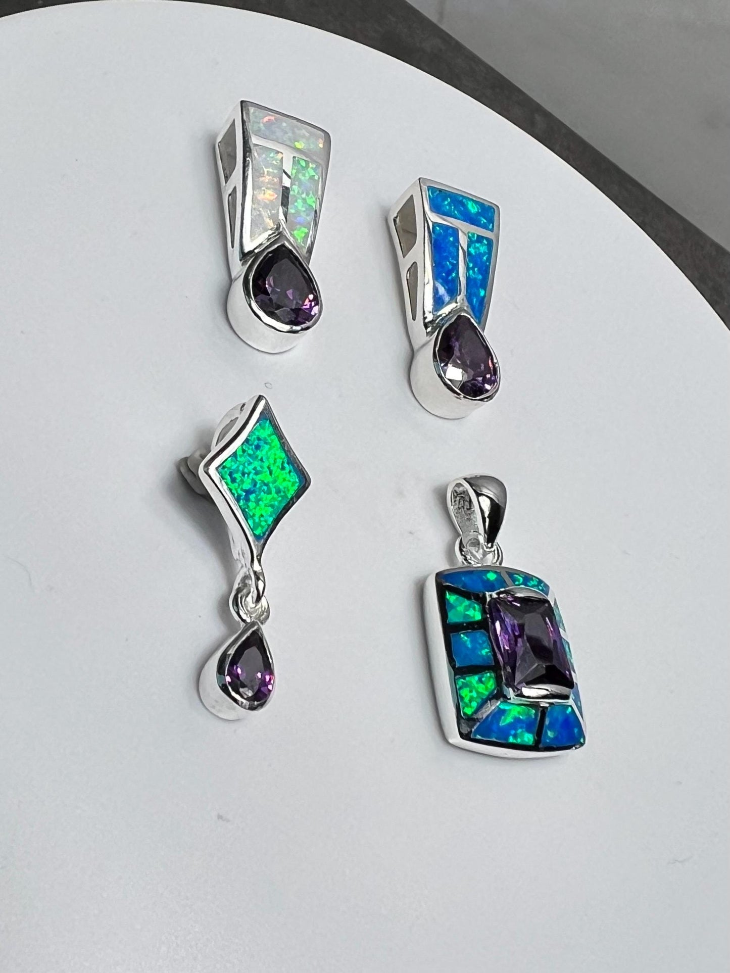 Amethyst and Fire Opal inlay 925 Sterling Silver Pendant - Different Styles to Choose From - Gift for Her - Jade Bear Gems