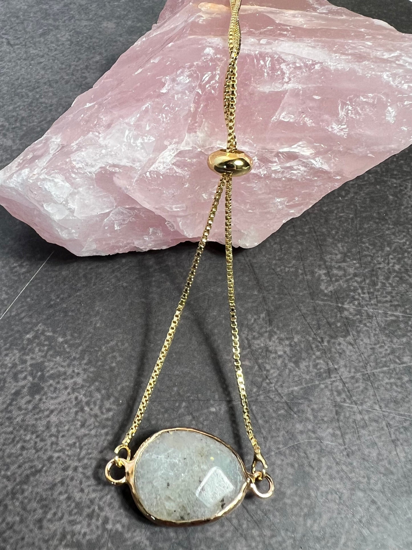 Gold Gemstone Bracelet, Adjustable Natural Gemstone Bracelet, Slider Bracelet, Layering Bracelet