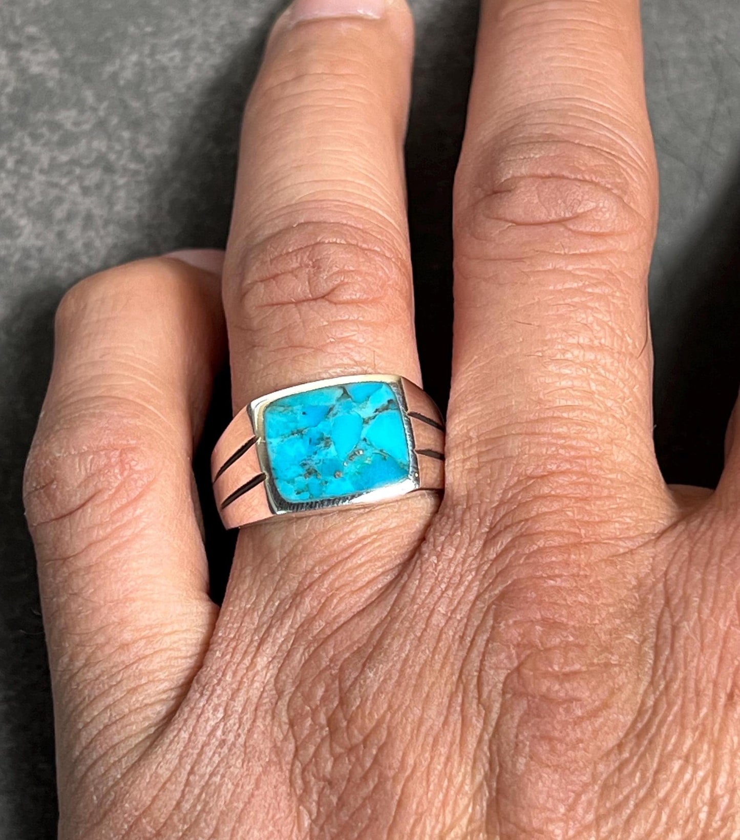 925 Sterling Silver Turquoise Ring, Turquoise Men Silver Ring, Sterling Silver Turquoise Stone Ring, Gemstone Mens Gift Ring - Jade Bear Gems 