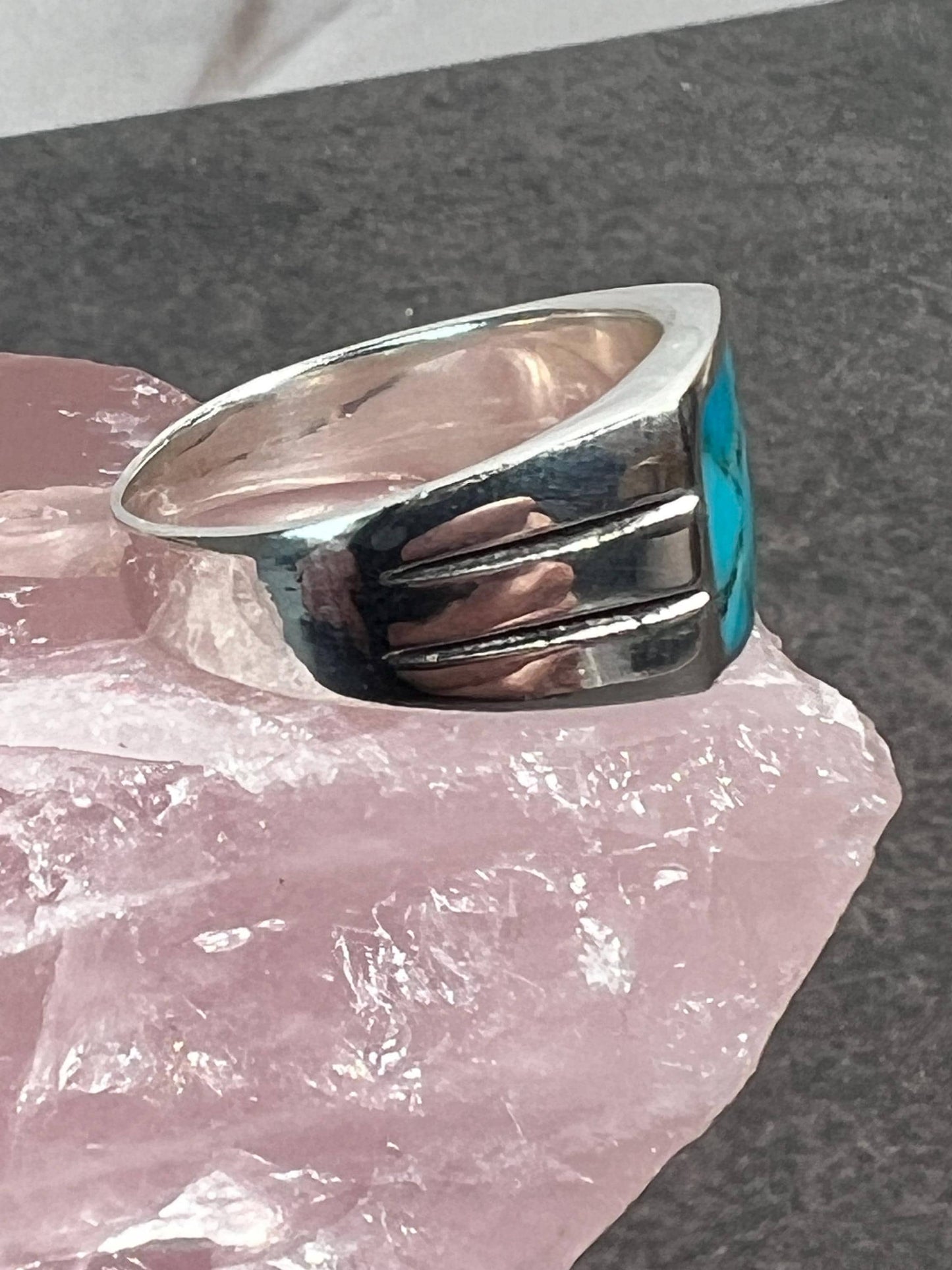 925 Sterling Silver Turquoise Ring, Turquoise Men Silver Ring, Sterling Silver Turquoise Stone Ring, Gemstone Mens Gift Ring - Jade Bear Gems 