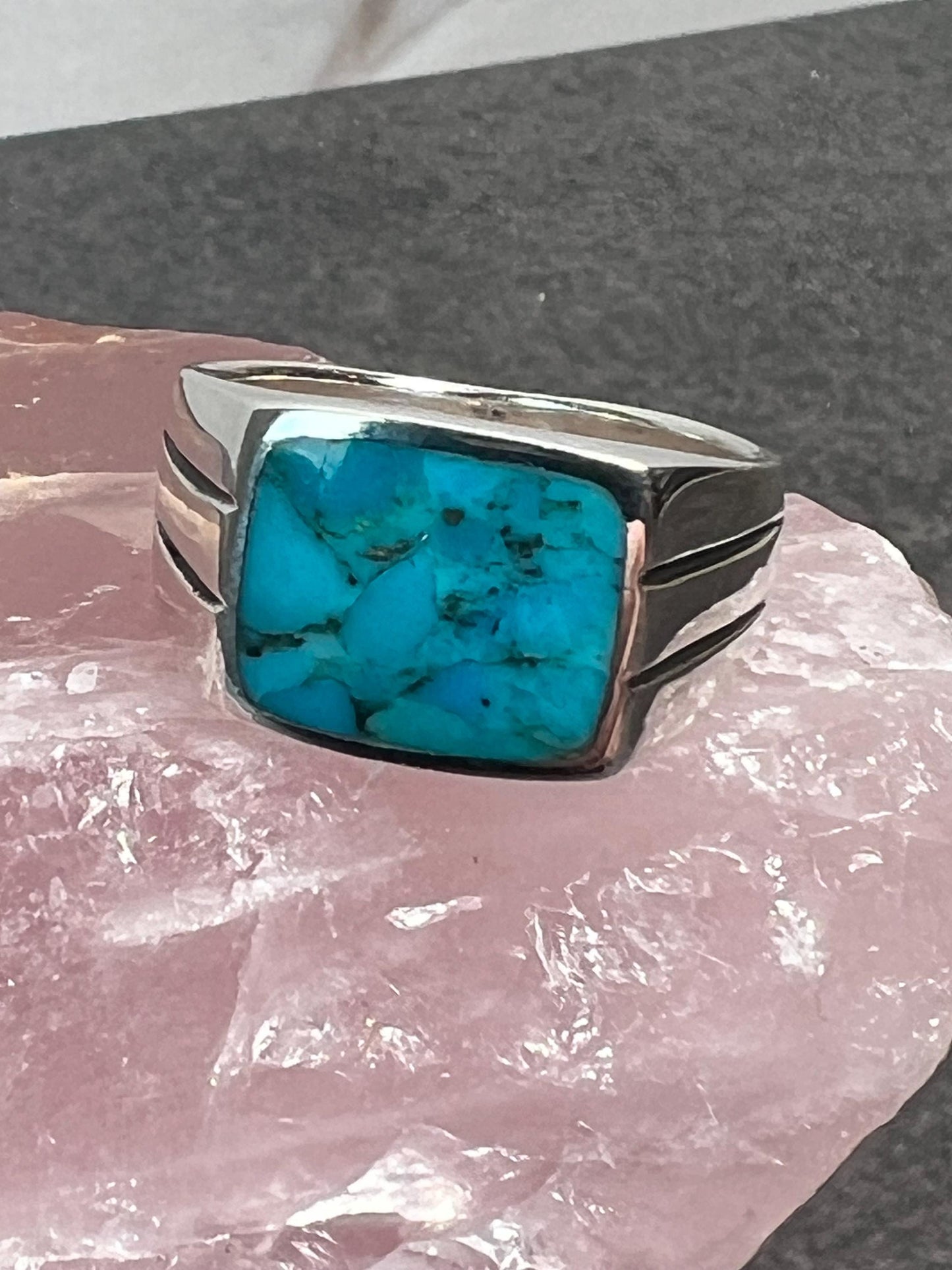 925 Sterling Silver Turquoise Ring, Turquoise Men Silver Ring, Sterling Silver Turquoise Stone Ring, Gemstone Mens Gift Ring - Jade Bear Gems 