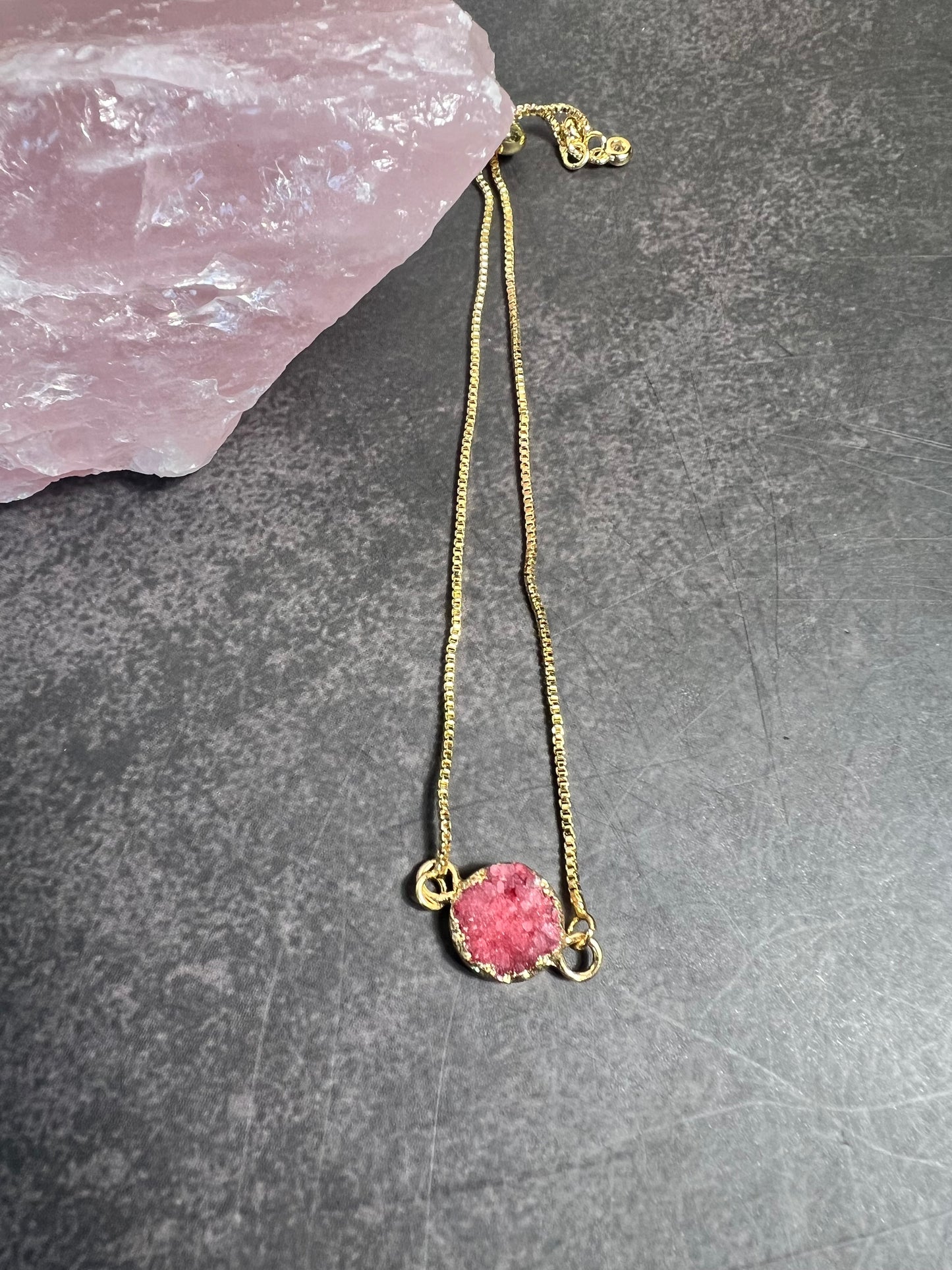 Dainty Minimalist Gold Plated Druzy Bracelet, Gold Slider Bracelet, Layering Bracelet, Adjustable Agate Bracelet