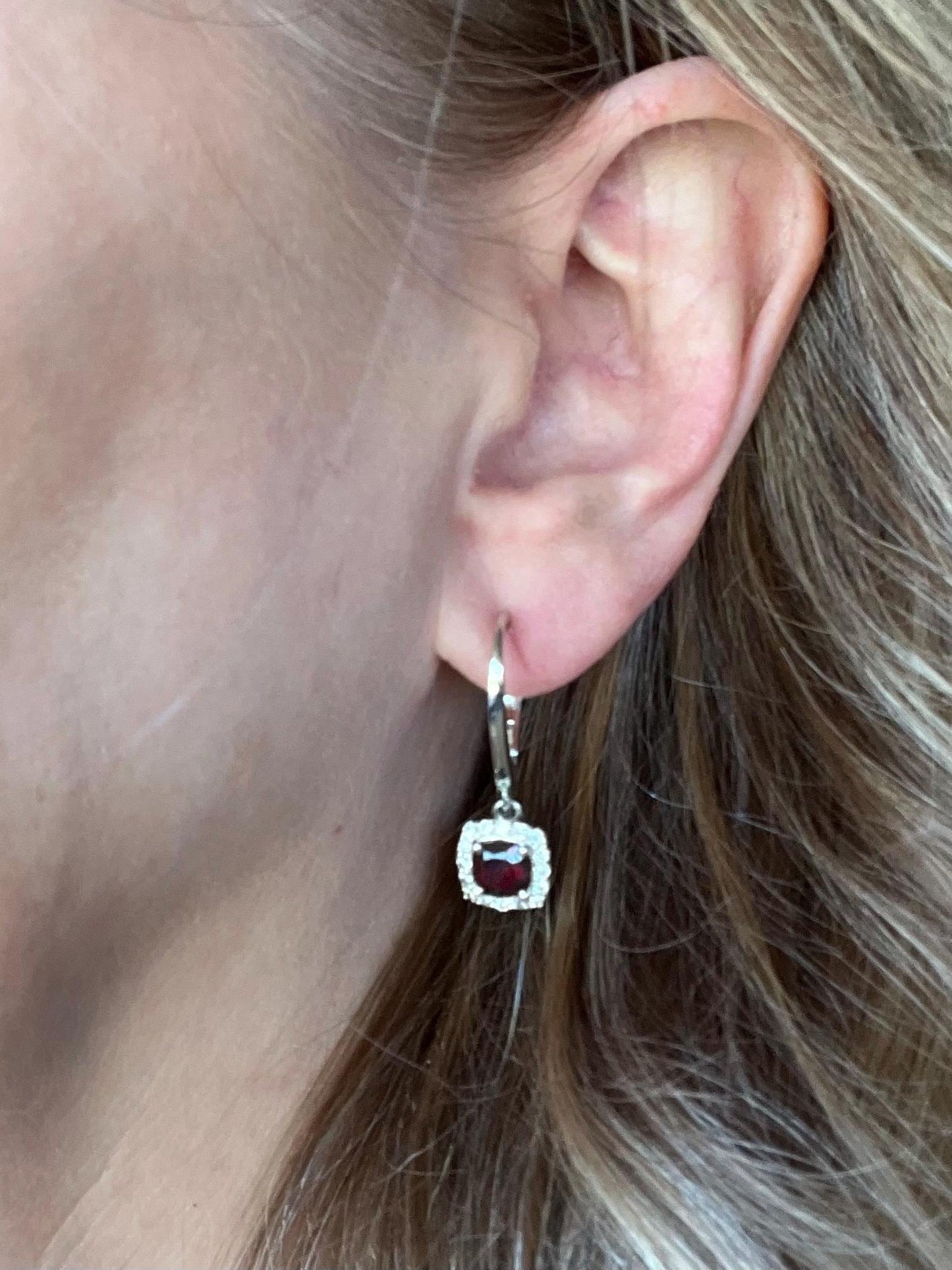 Amethyst, Citrine or Garnet Dangle Earrings in 925 Sterling Silver with Leverback, Lever Back closing, Genuine and Natural Gemstones - Jade Bear Gems 