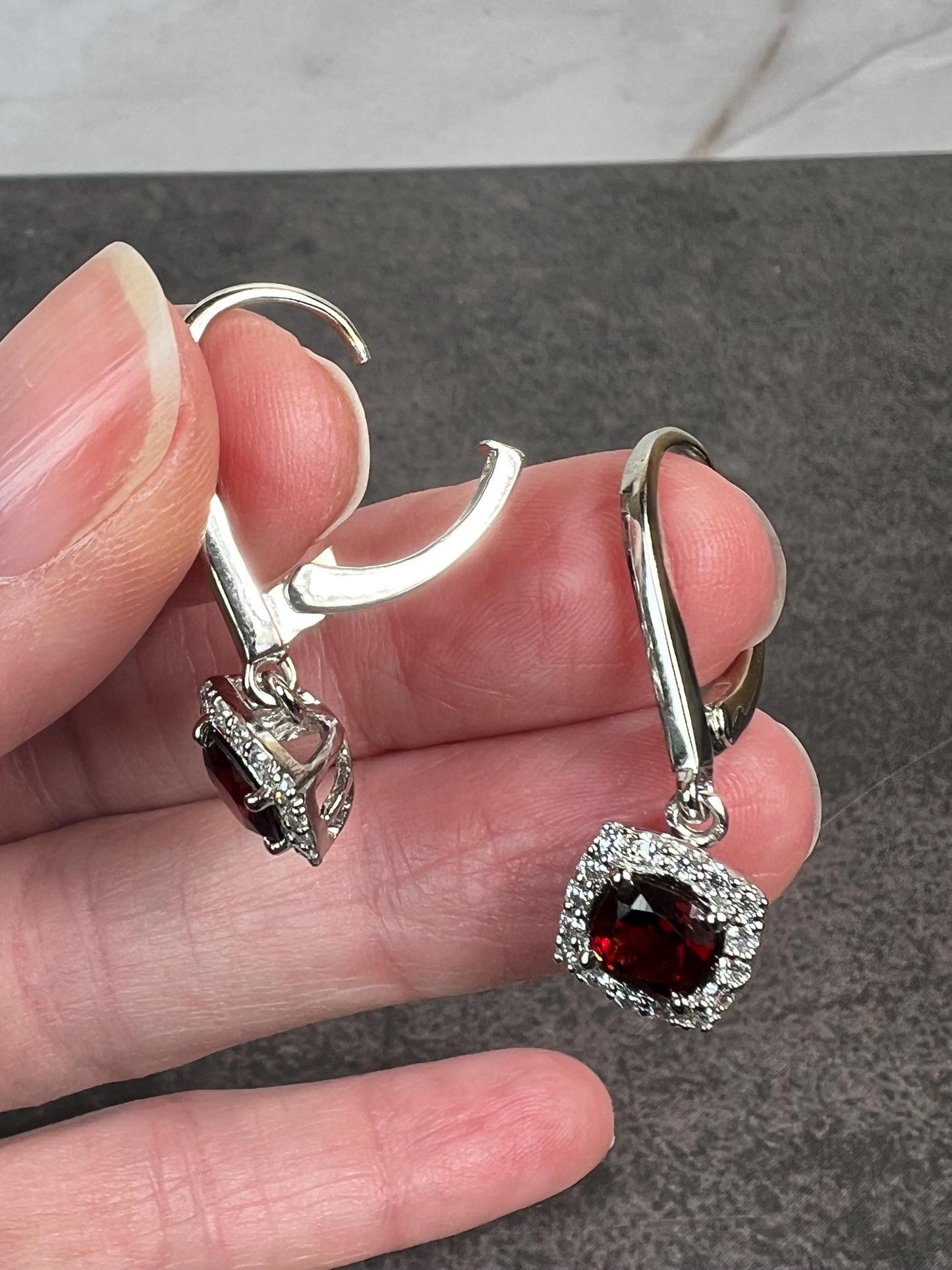 Amethyst, Citrine or Garnet Dangle Earrings in 925 Sterling Silver with Leverback, Lever Back closing, Genuine and Natural Gemstones - Jade Bear Gems 